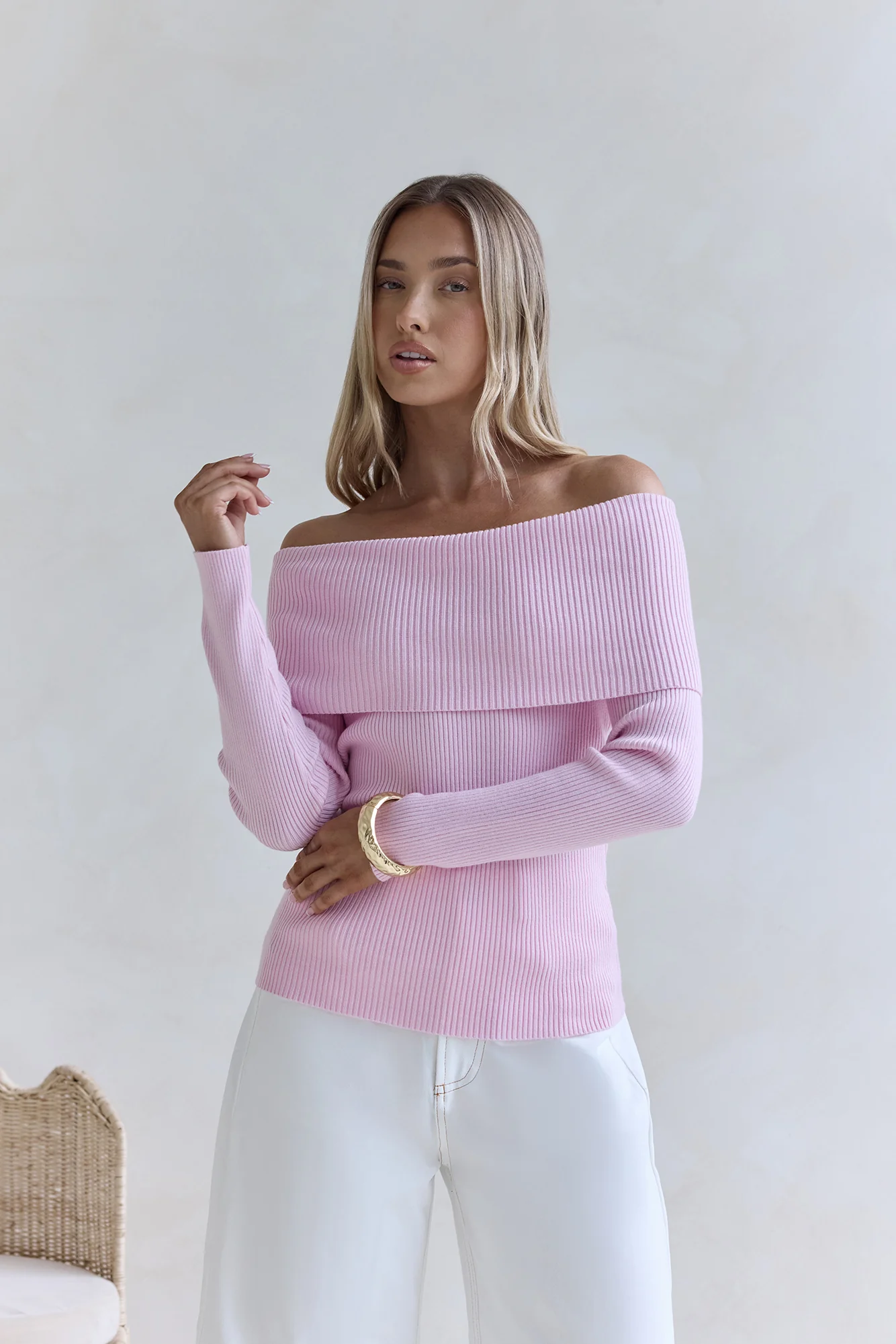 Dreamwave Off Shoulder Knit Top Pink