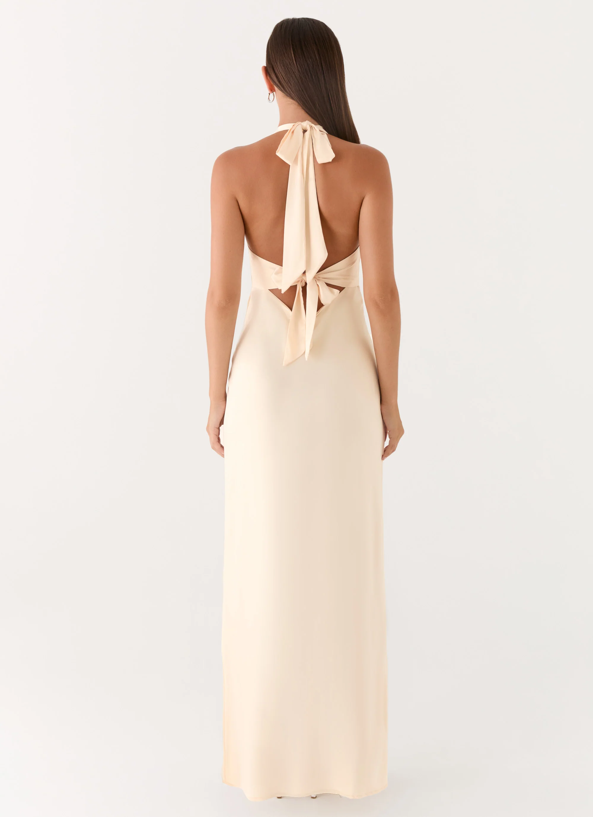 Heavy Hearted Satin Maxi Dress - Pearl