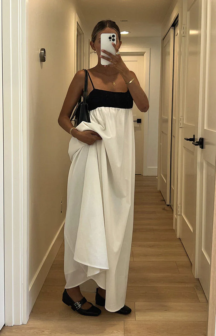 Akari White Contrast Maxi Dress - luluinthesky