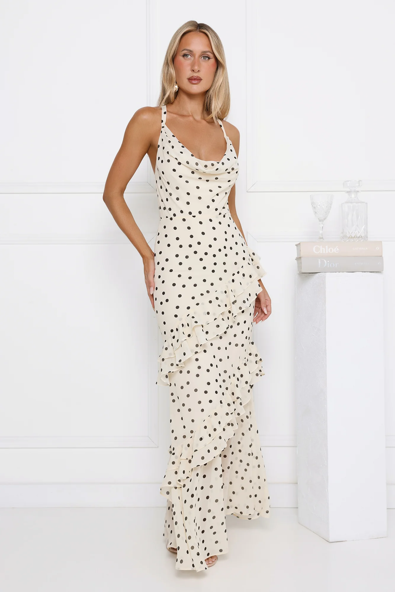 Trends To Come Polka Dot Maxi Dress Cream - luluinthesky