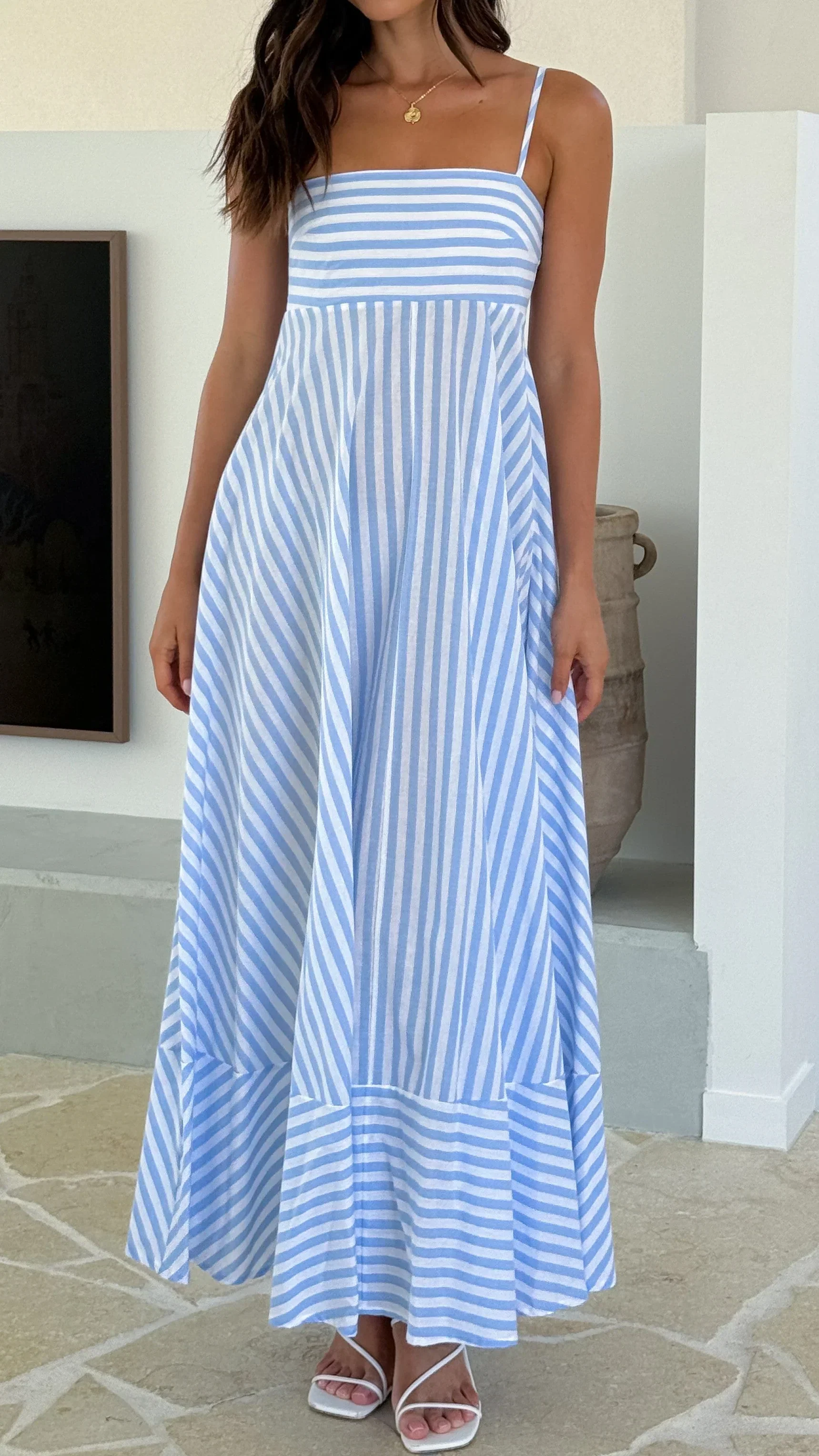 Kaethe Maxi Dress - Baby Blue Stripe - luluinthesky