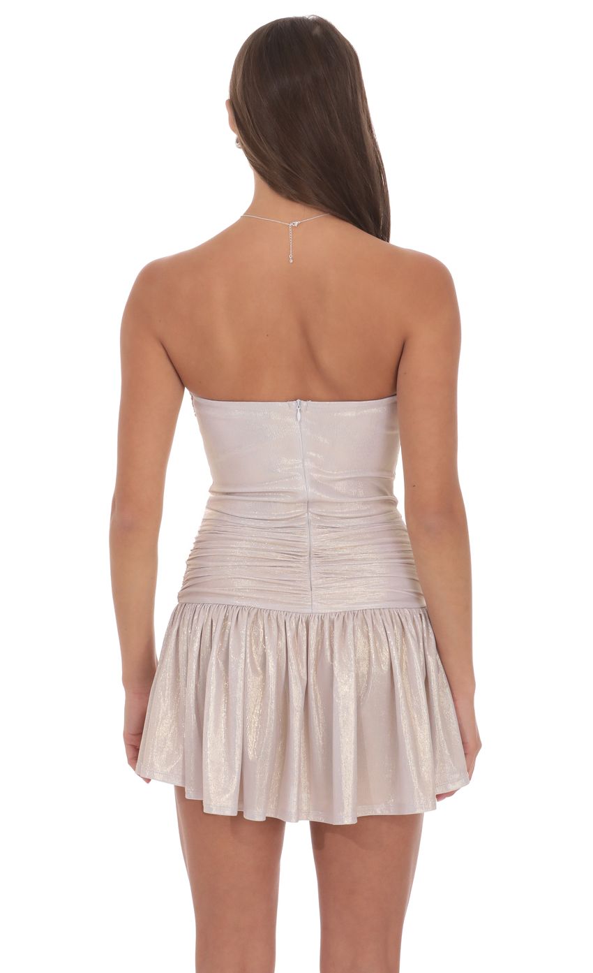 Metallic Embellished Strapless Dress in Rose Gold