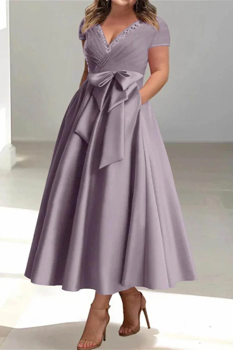 A Line V-Neck Mother of the Bride Dresses with Pockets CM0350