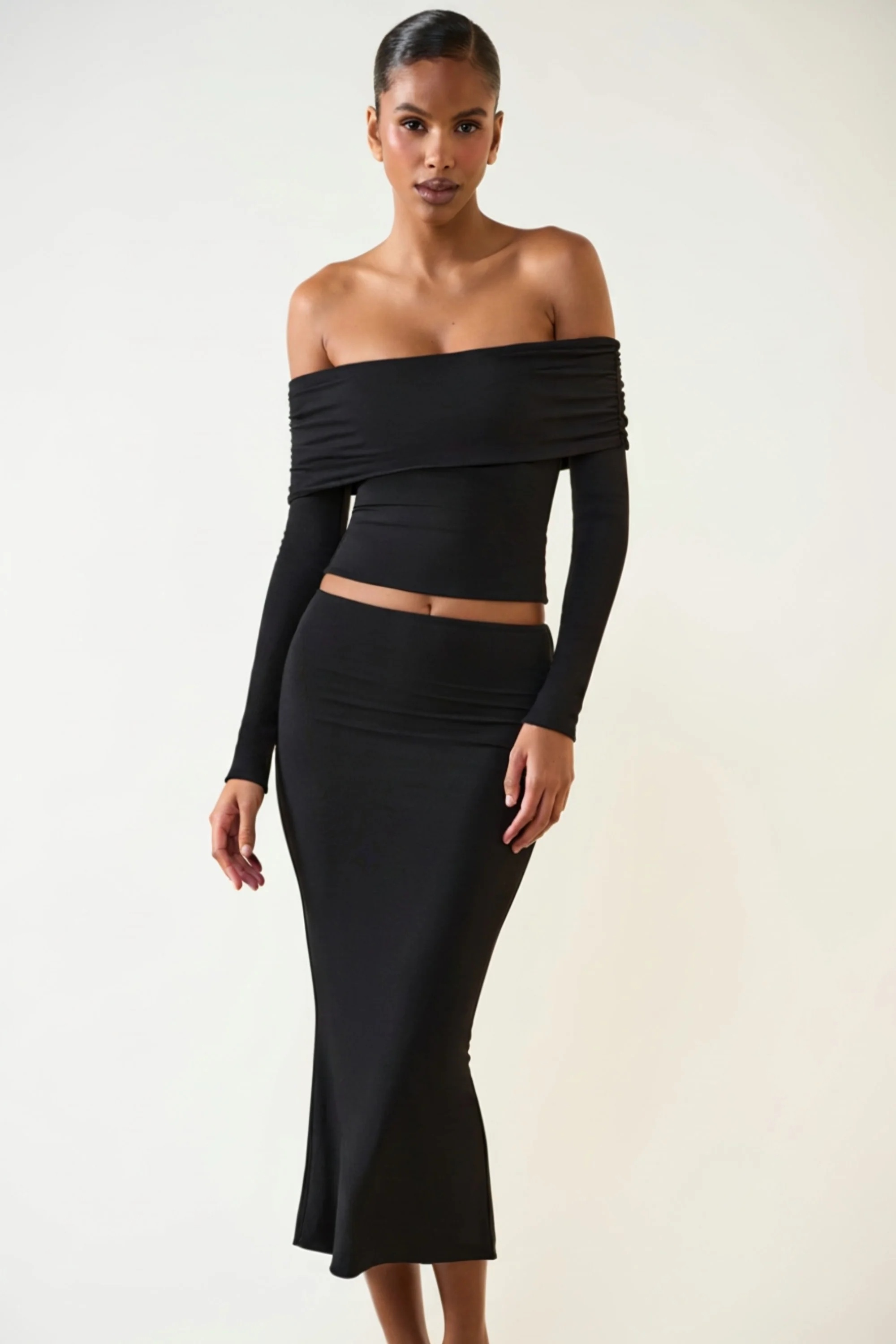 Modal Mid-Rise Midaxi Skirt in Black