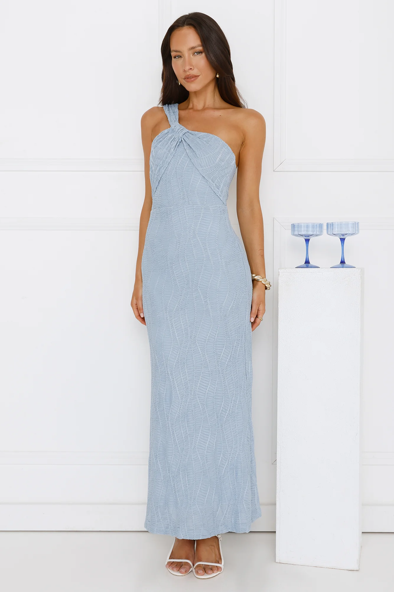 Couture Crush One Shoulder Maxi Dress Blue