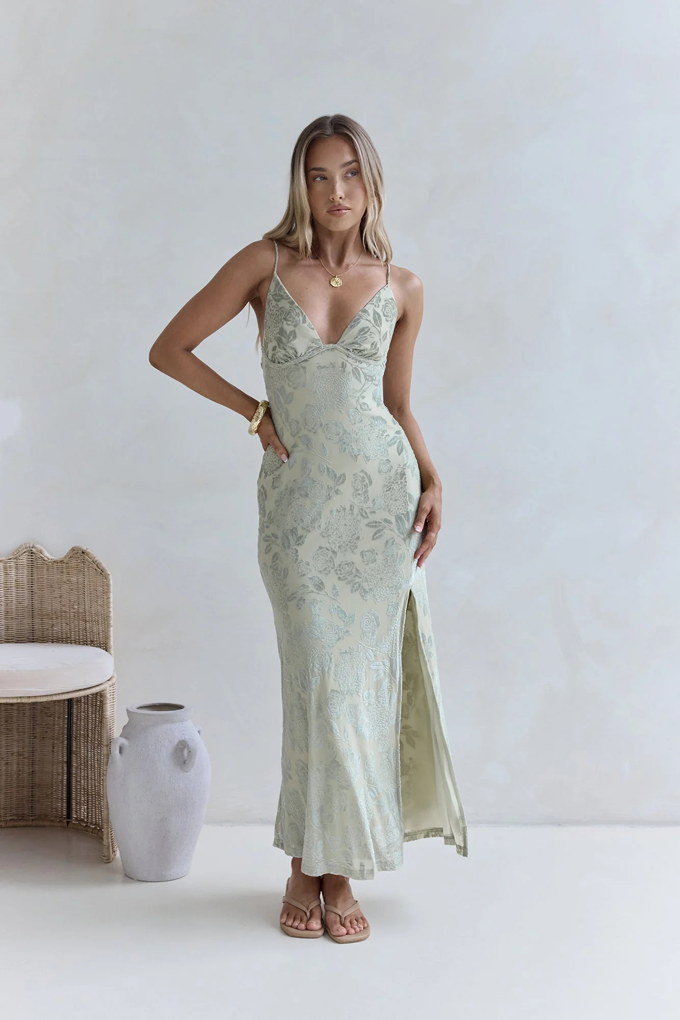 Far And Away Mesh Maxi Dress Sage