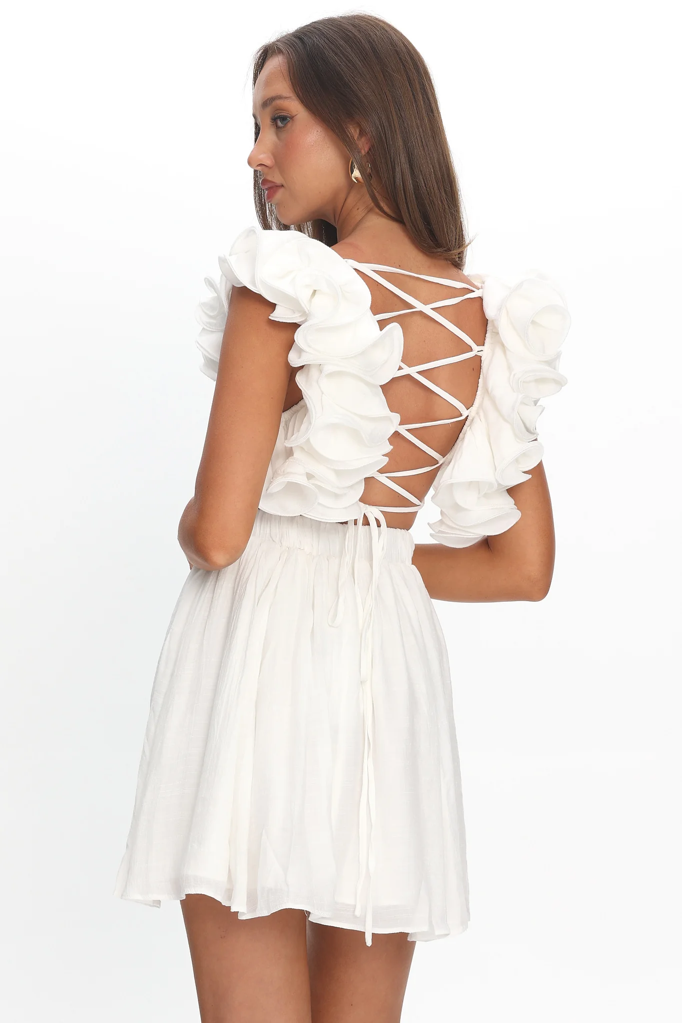 Adagio Lace-Up Back Mini Dress Off White - luluinthesky