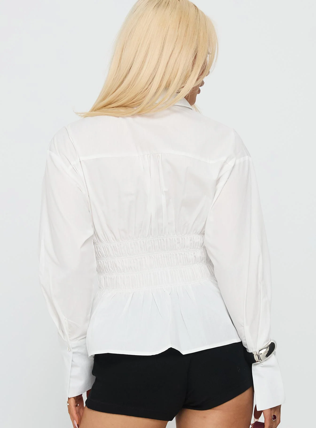 As You Are Shirred Button Up Top White