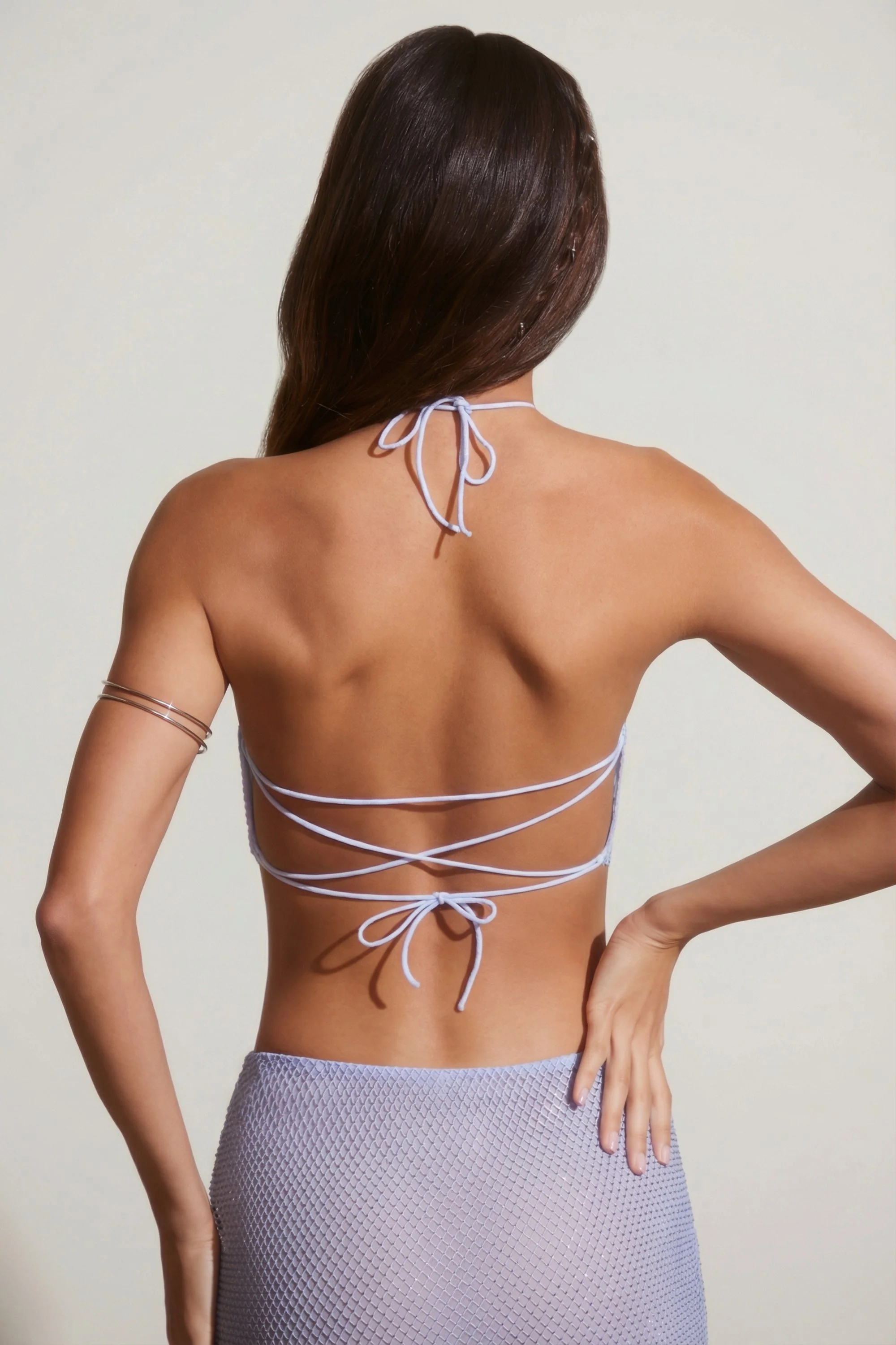 Embellished Open Back Crop Top in Blue