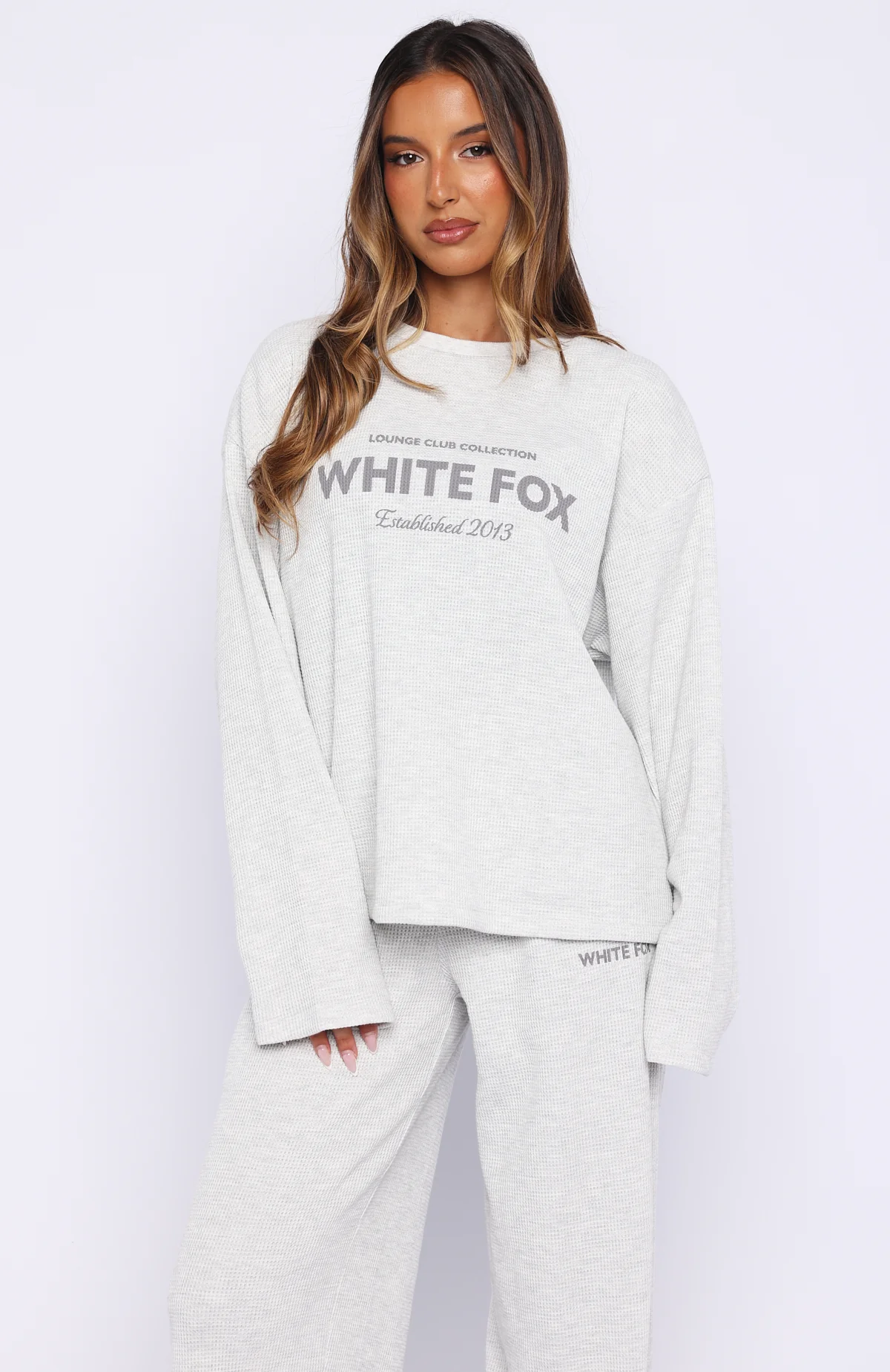 Leave Me Out Of It Waffle Oversized Long Sleeve Tee Grey Marle