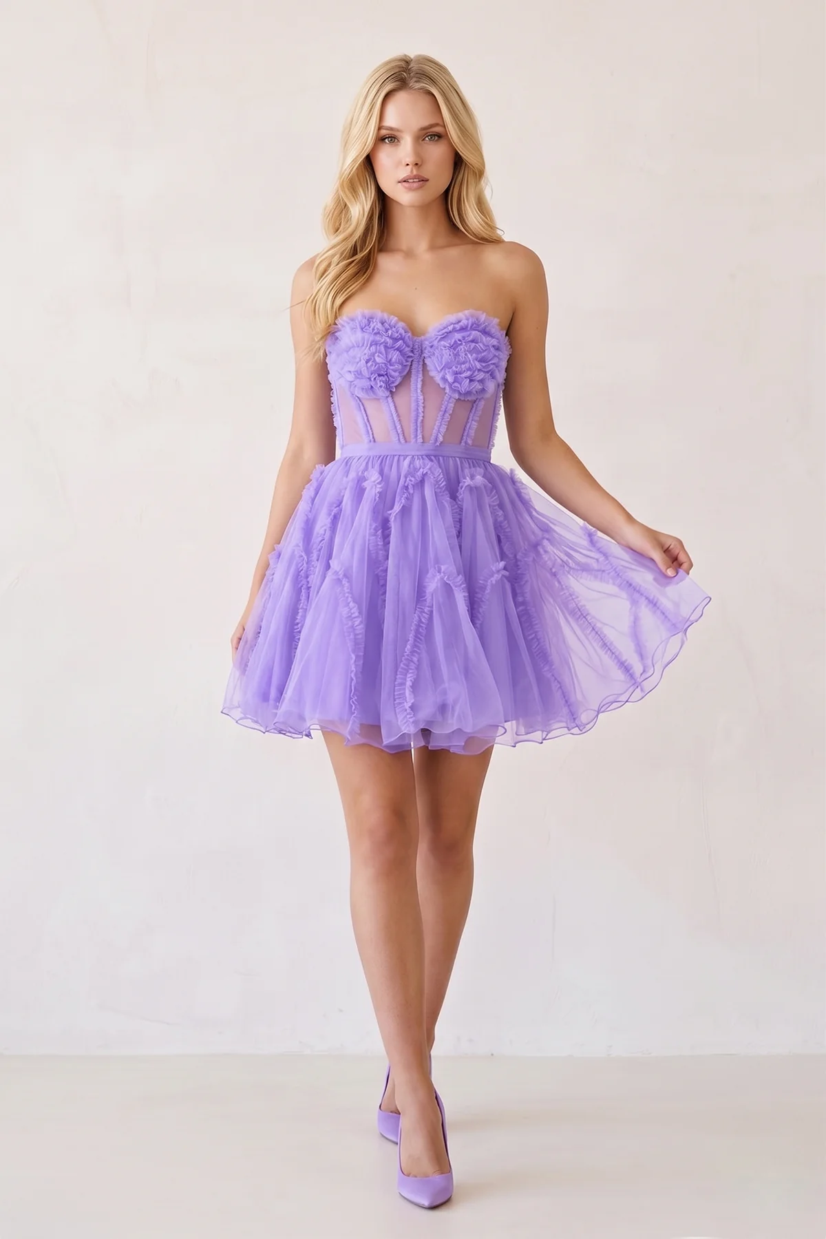 A Line Tulle Strapless Homecoming Dress