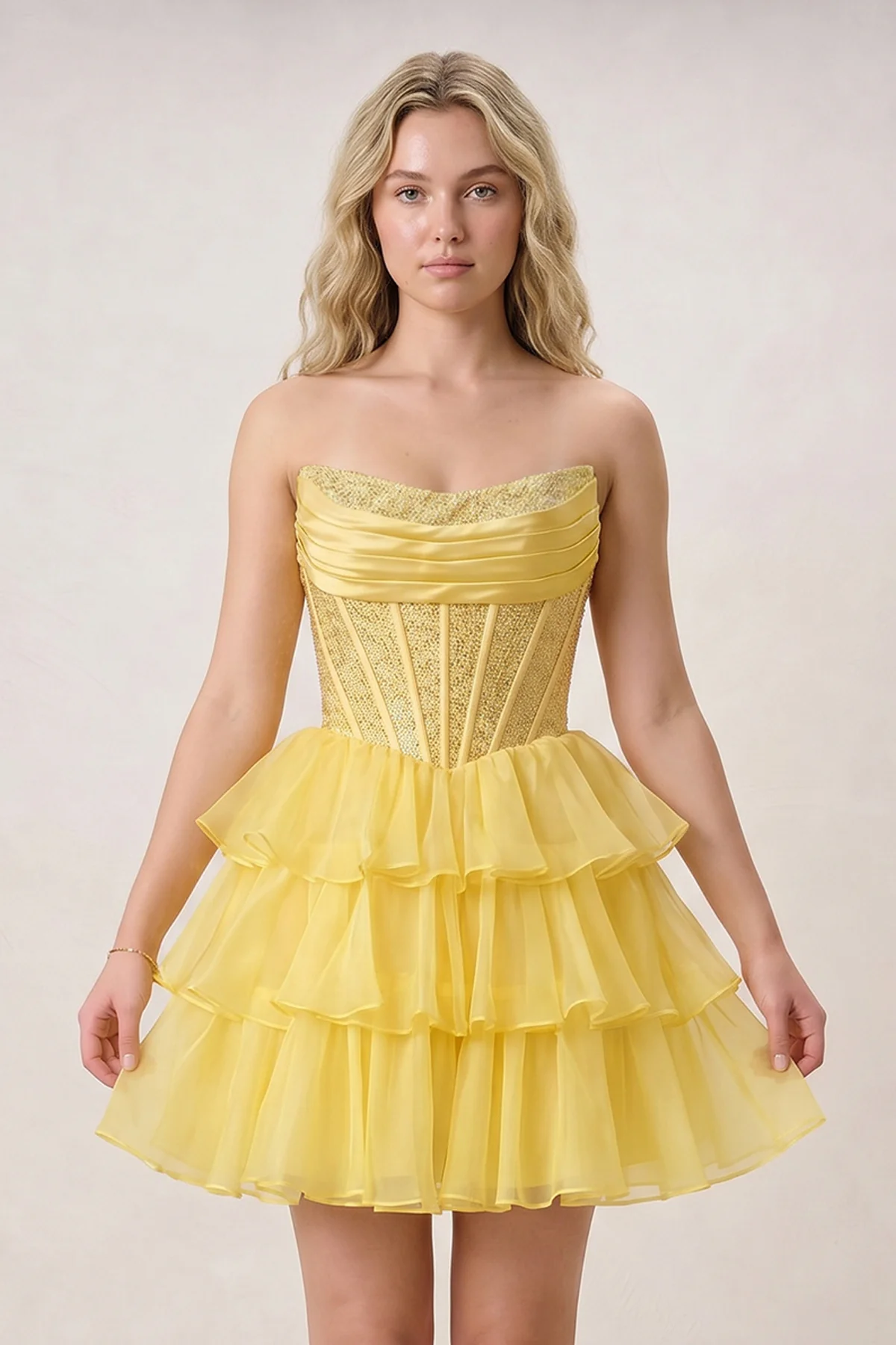 Black Strapless A Line Chiffon Beaded Mini Homecoming Dresses With Ruffles