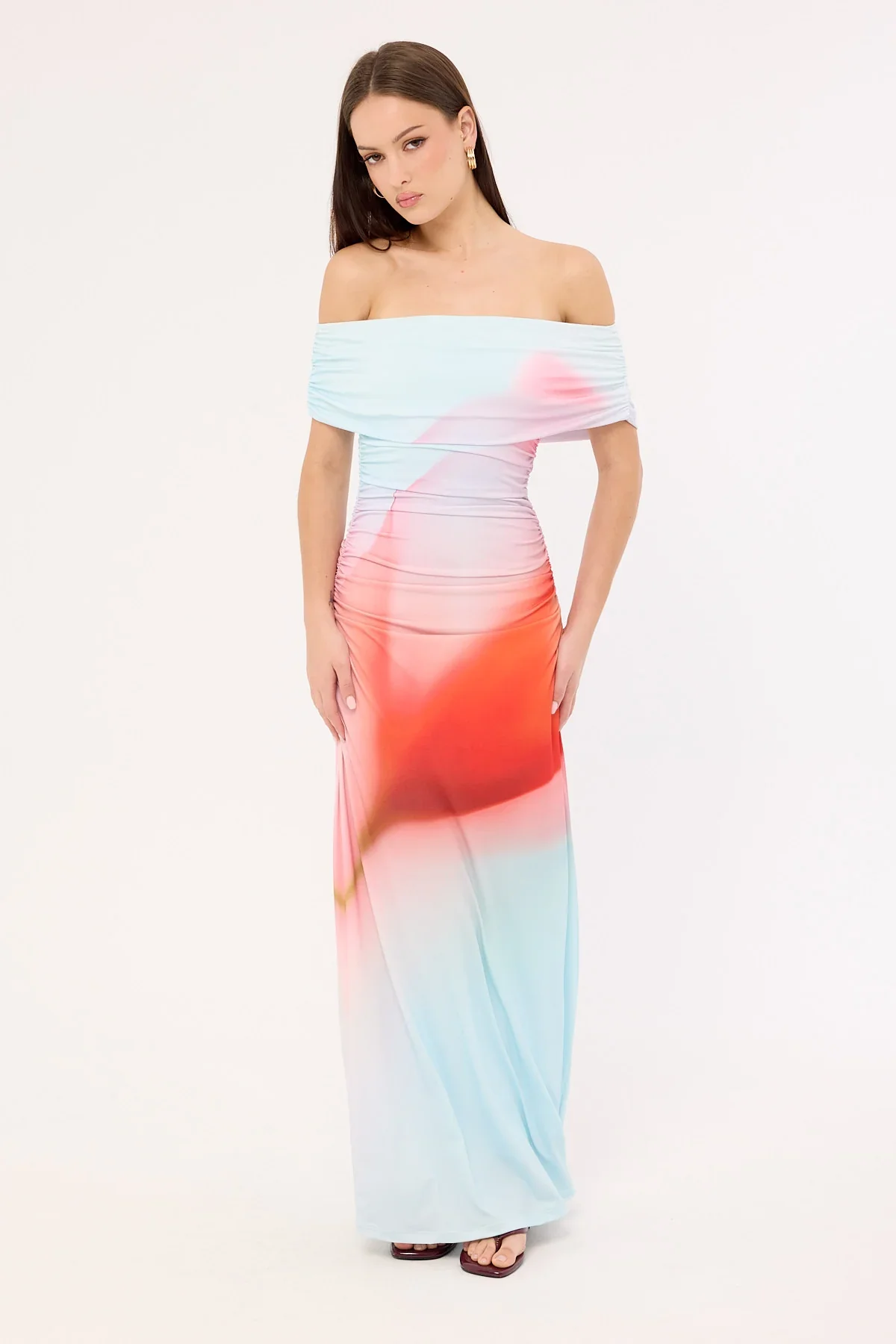 Perfect Stranger Yasmin Off Shoulder Maxi Dress Red Print