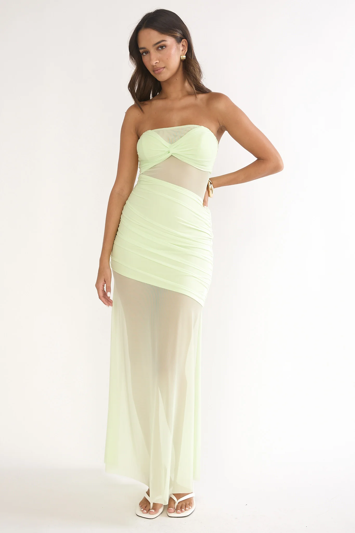 Lumiere Strapless Sheer Mesh Dress Lime