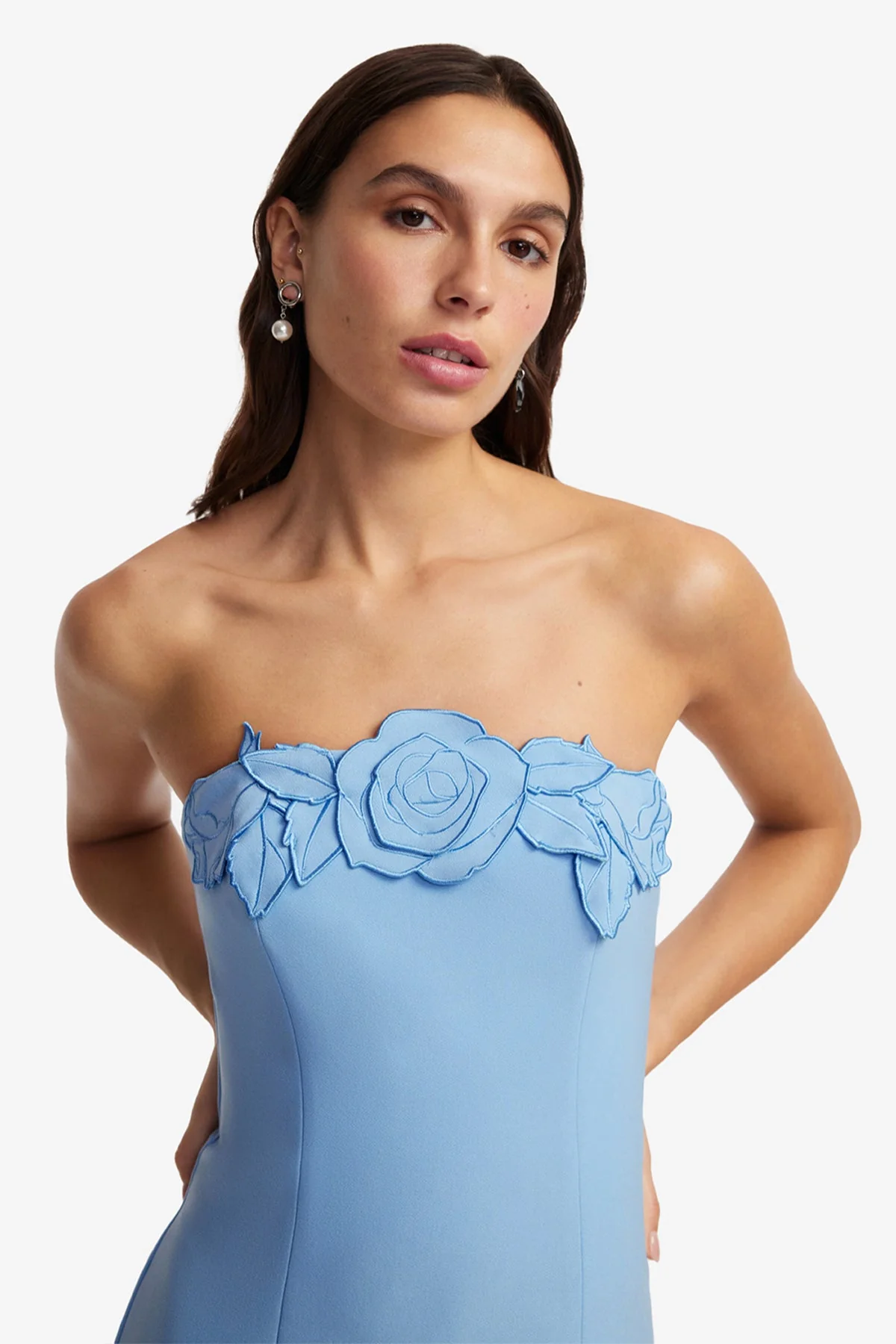 Rayna Appliqué Bustier Maxi Dress - Pastel Blue