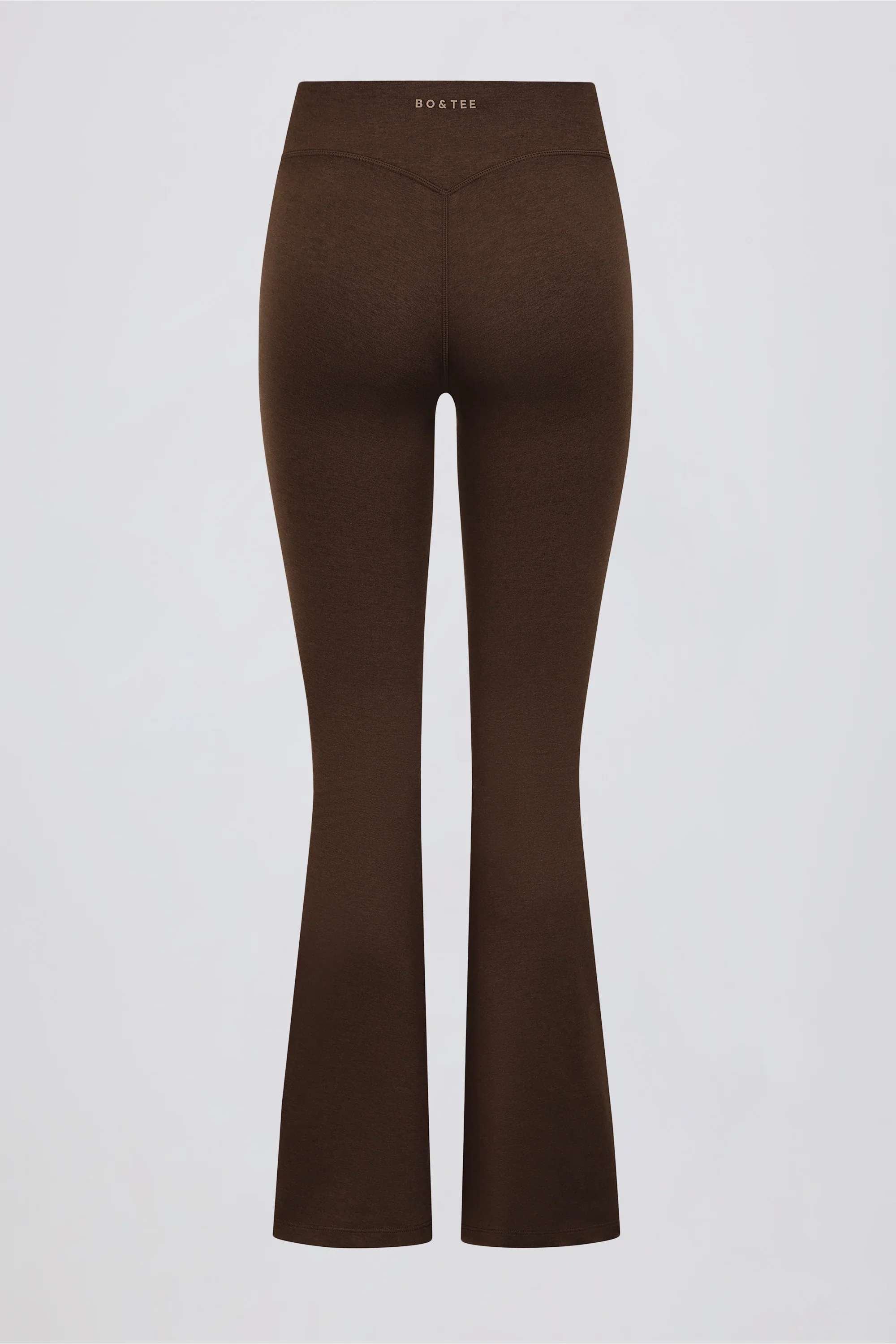 Brushed Jersey Ruched Flared Trousers in Pecan Marl