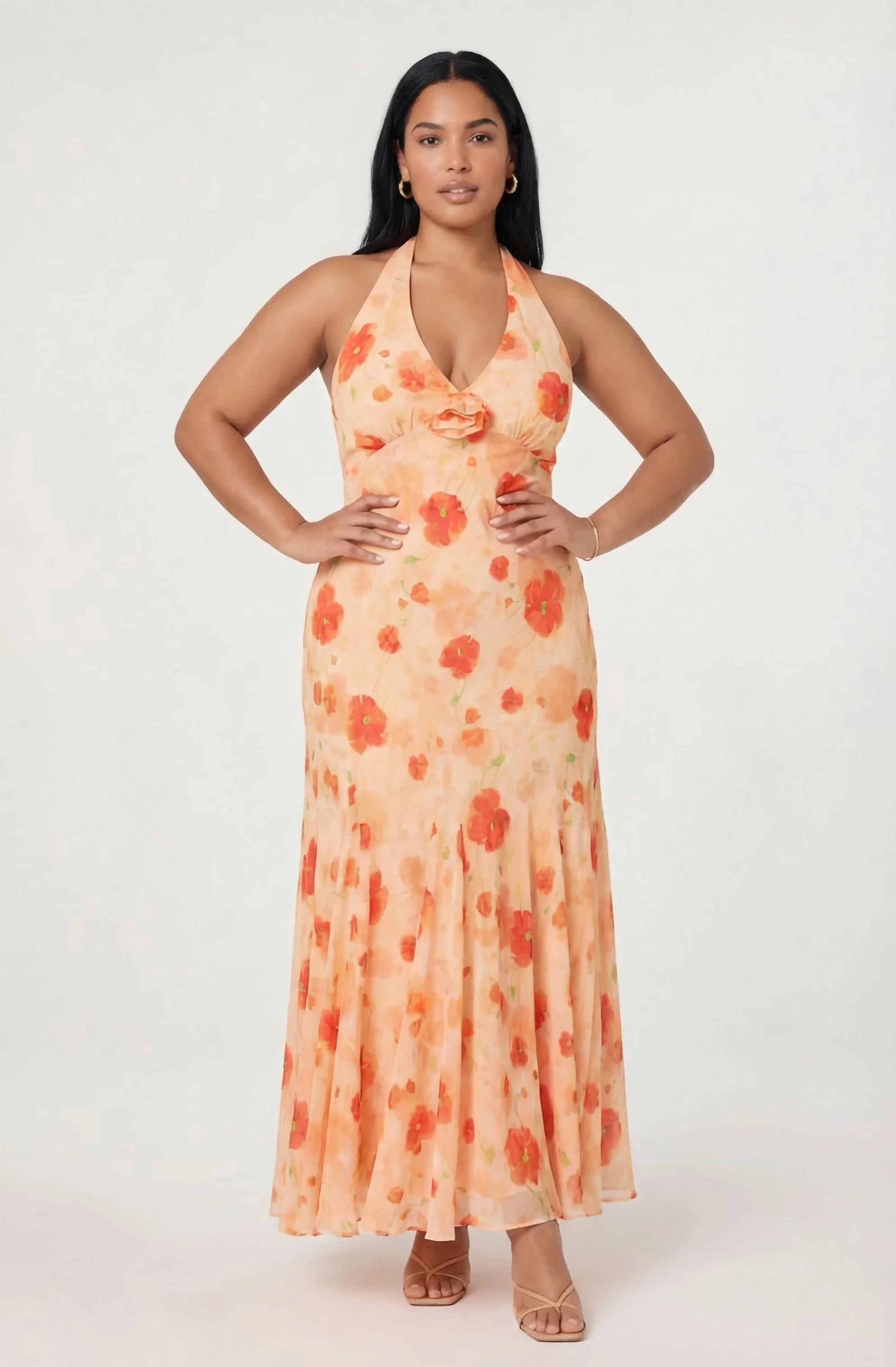 Yasmeen Floral Halter Godet Maxi Dress