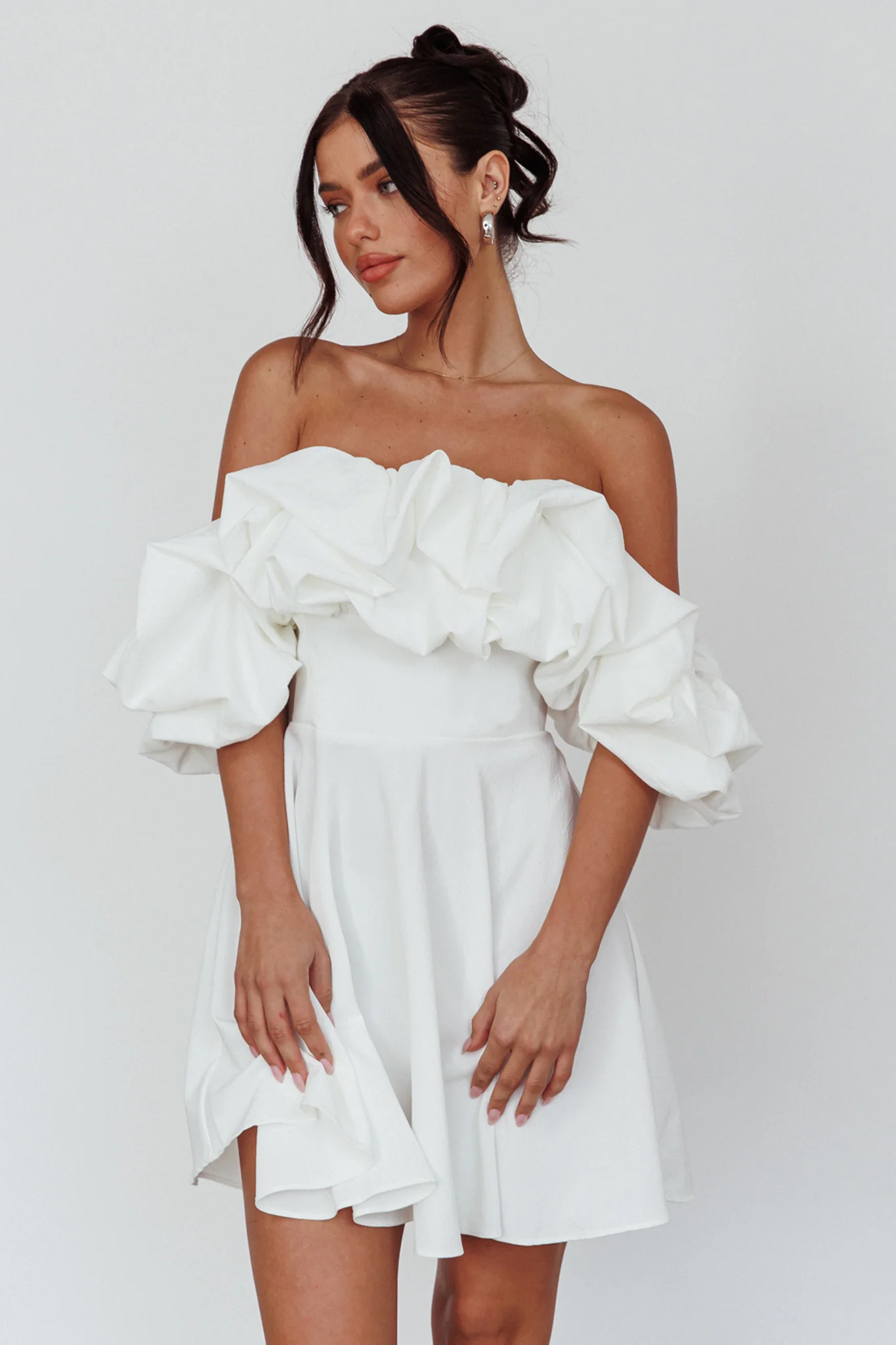Kailynn Off-Shoulder A-Line Mini Dress White