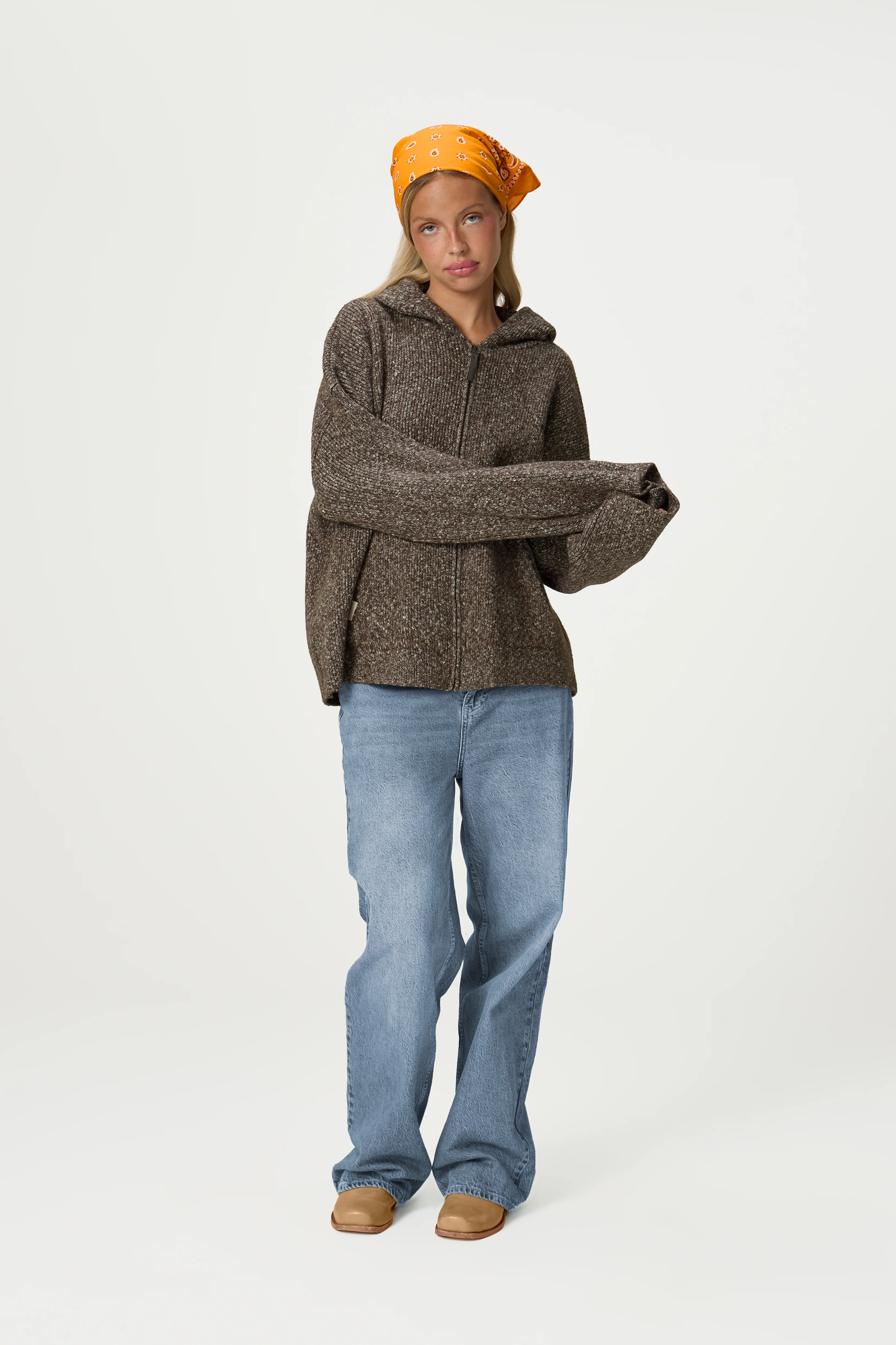 Freckle Knit Zip Up in Brown Marl