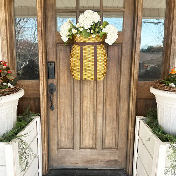 Oversized Rattan Wall Basket with Vegan Leather Trim