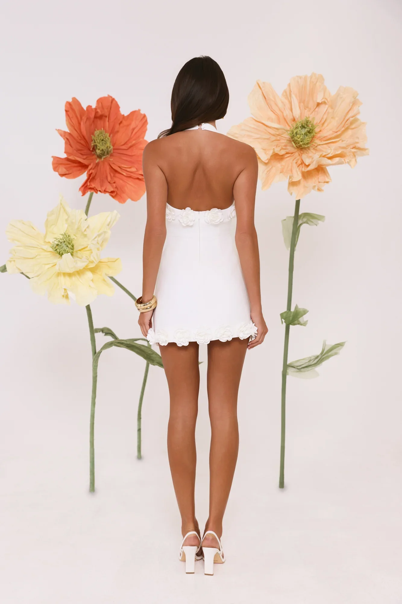 Field Of Petals Halter Mini Dress White - luluinthesky