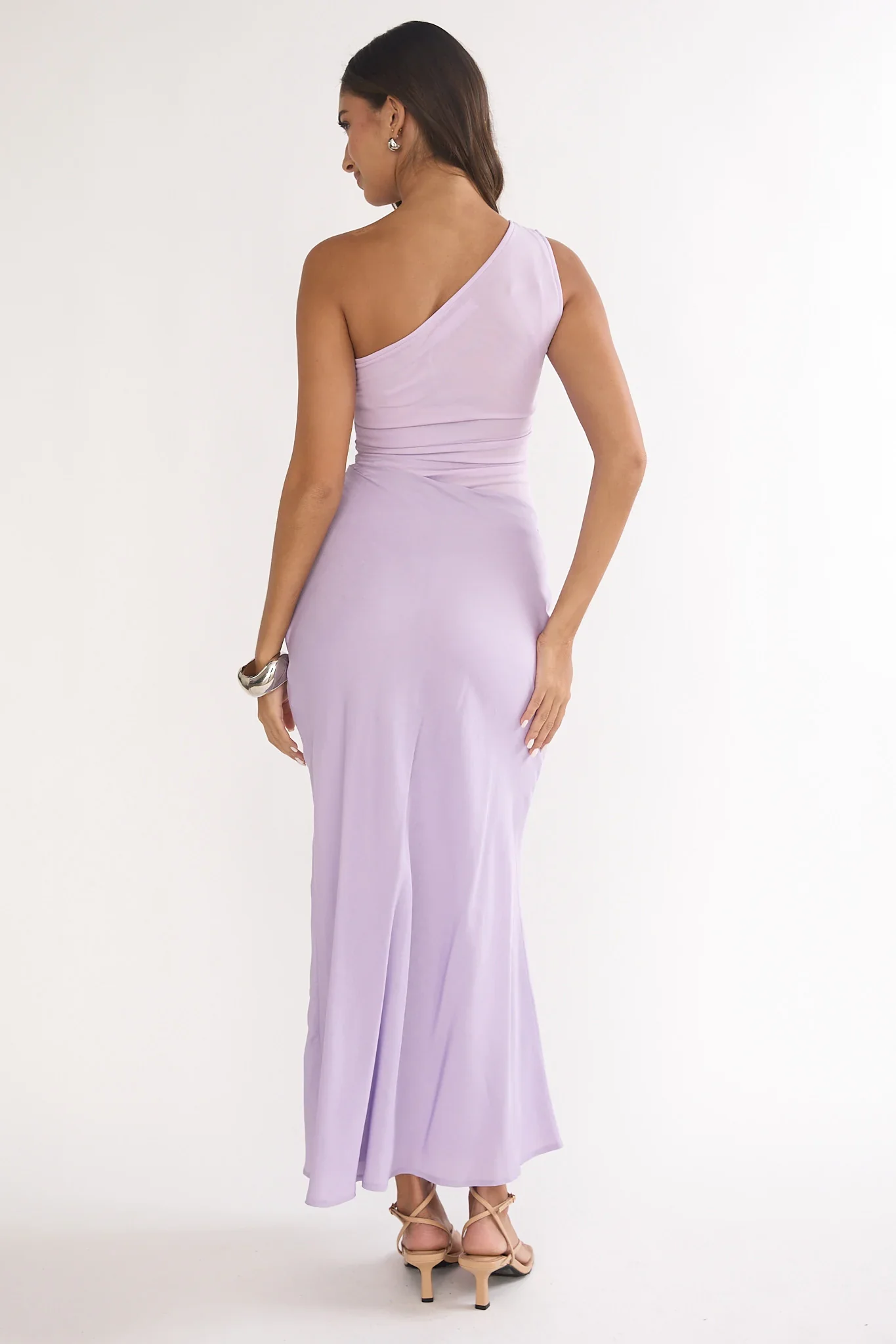 Divina One-Shoulder Gathered Waist Maxi Dress Lilac