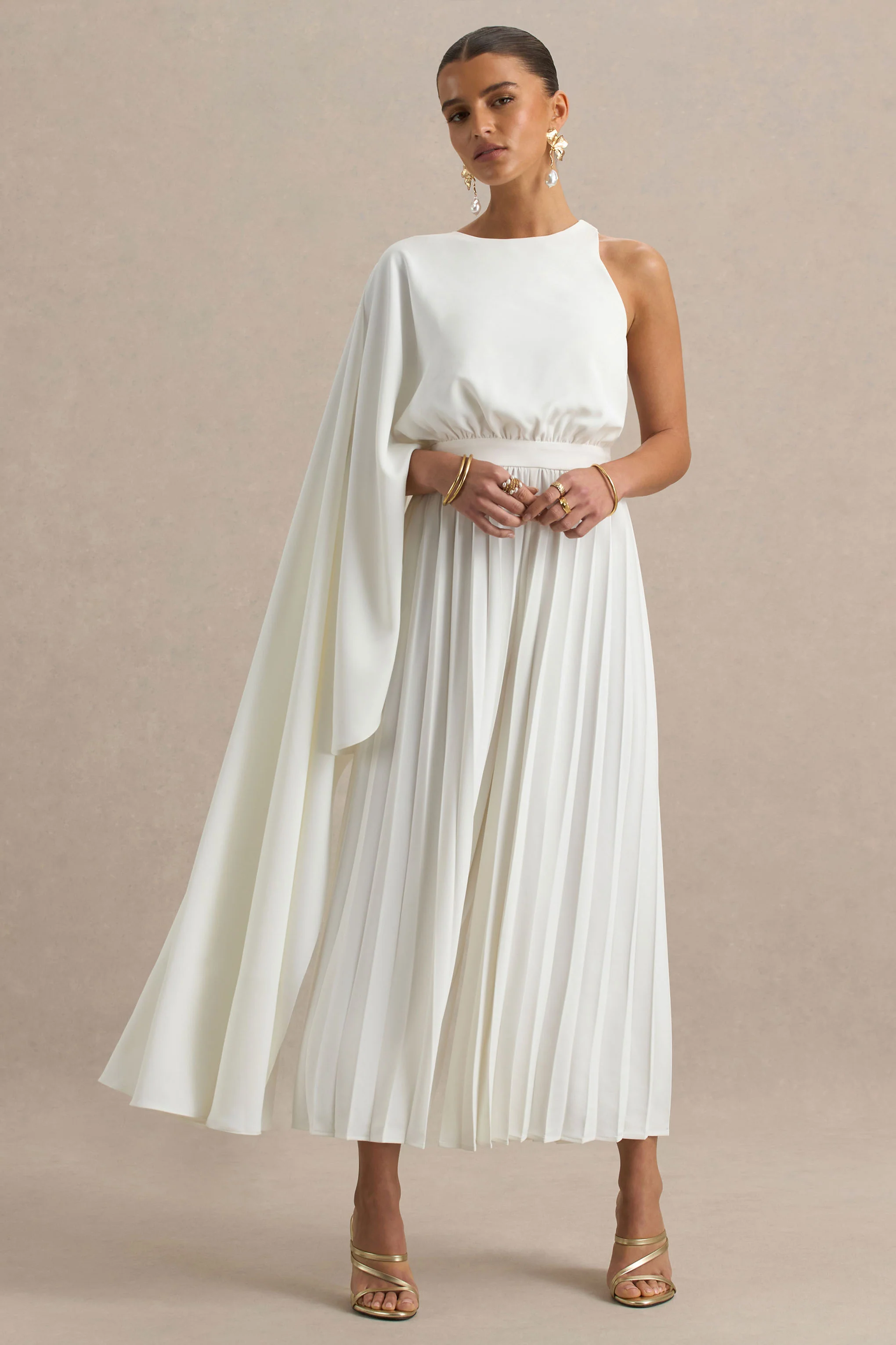 Paradise | White Cape-Sleeve Jumpsuit