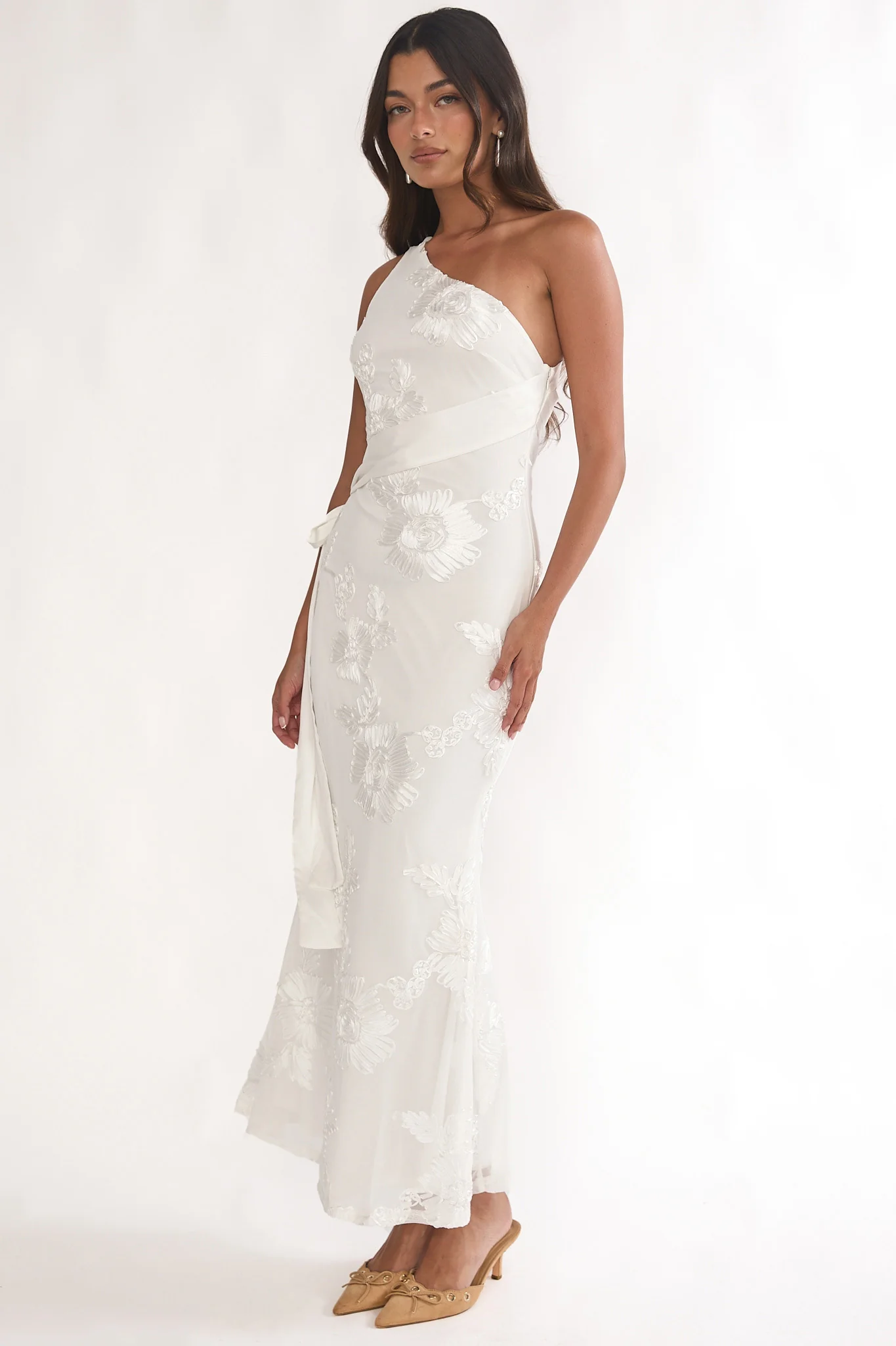 Kairi One-Shoulder Sash Maxi Dress White