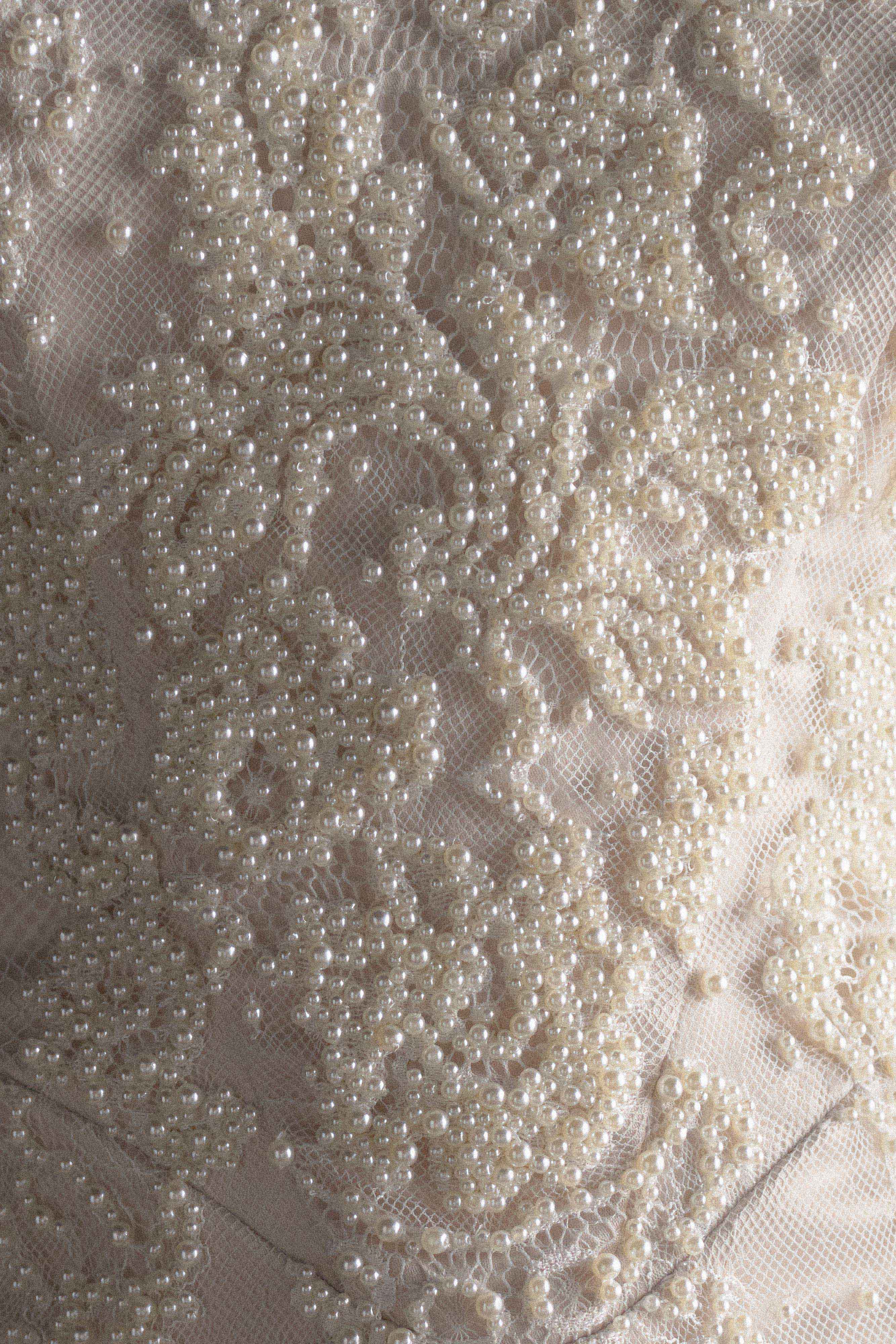 Eva Hand Beaded Pearl & Lace Mini Dress - White - luluinthesky