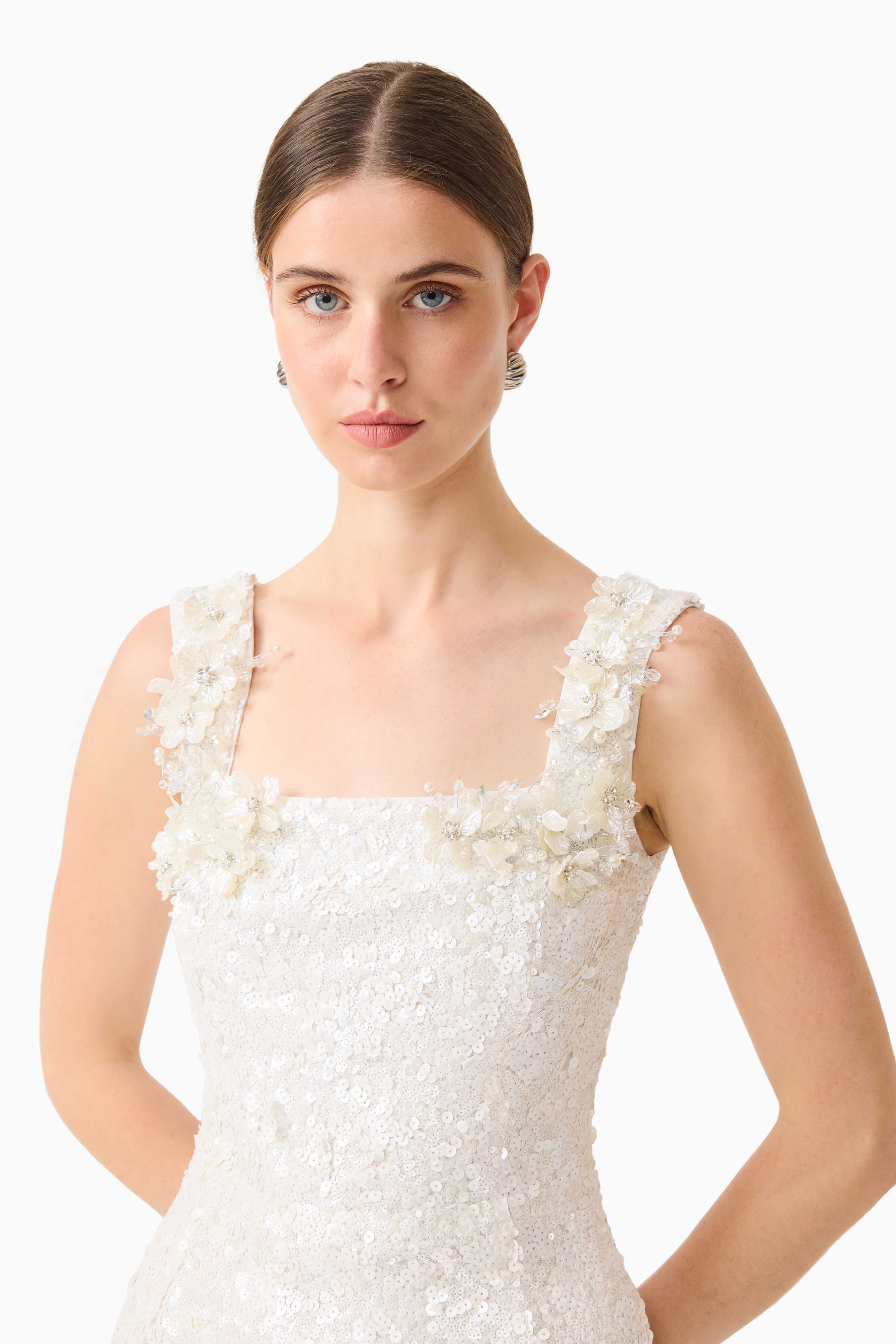 Alessia Embellished Mini Dress in White