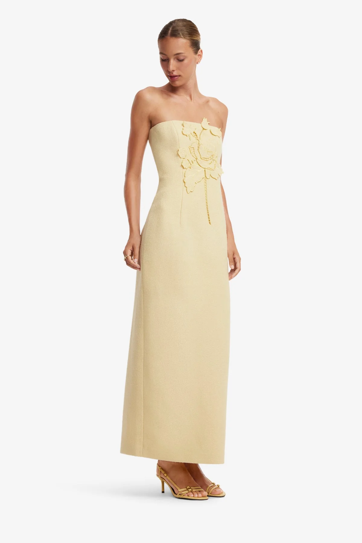 Rayna Appliqué Tweed Maxi Dress - Dusty Yellow