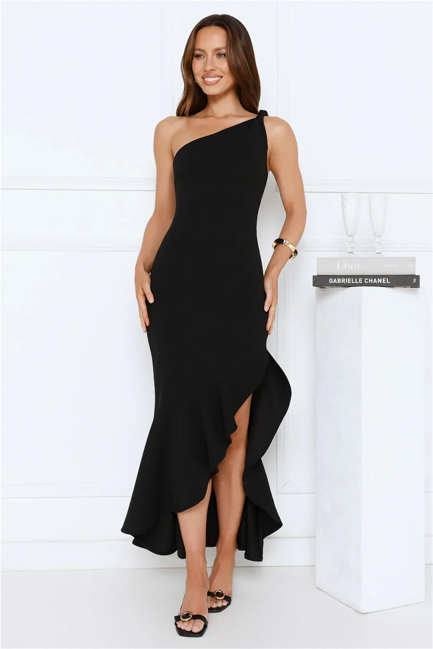 Go To Girl One Shoulder Maxi Dress Black