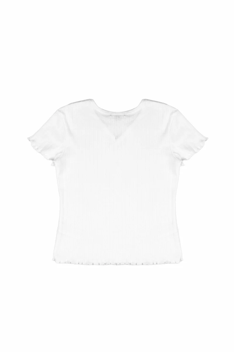 Ribbed Lettuce-Edge Henley Tee