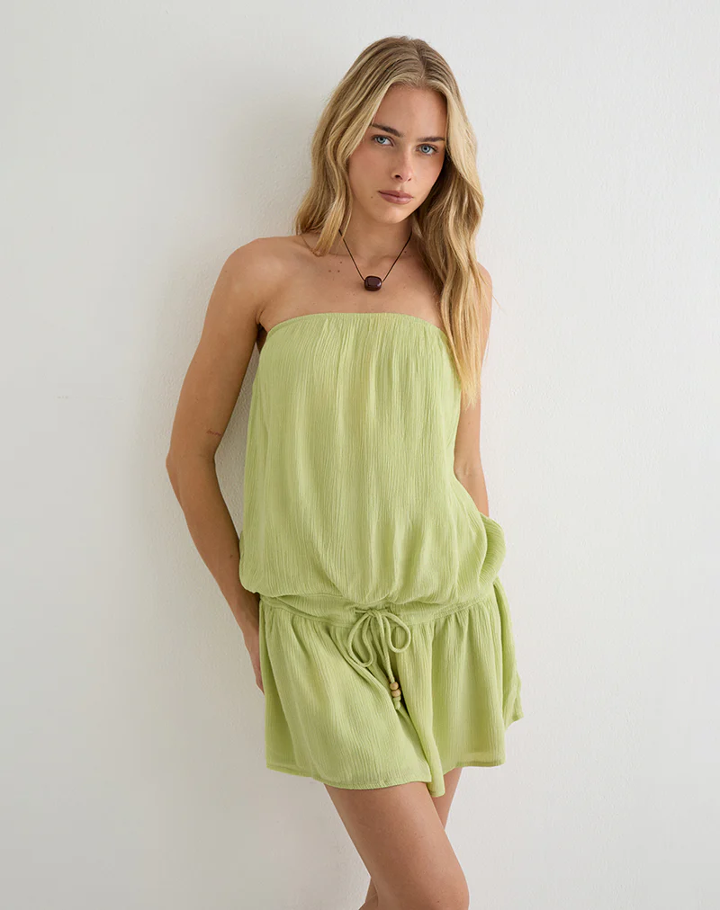Moka Mini Dress in Crinkle Pistachio