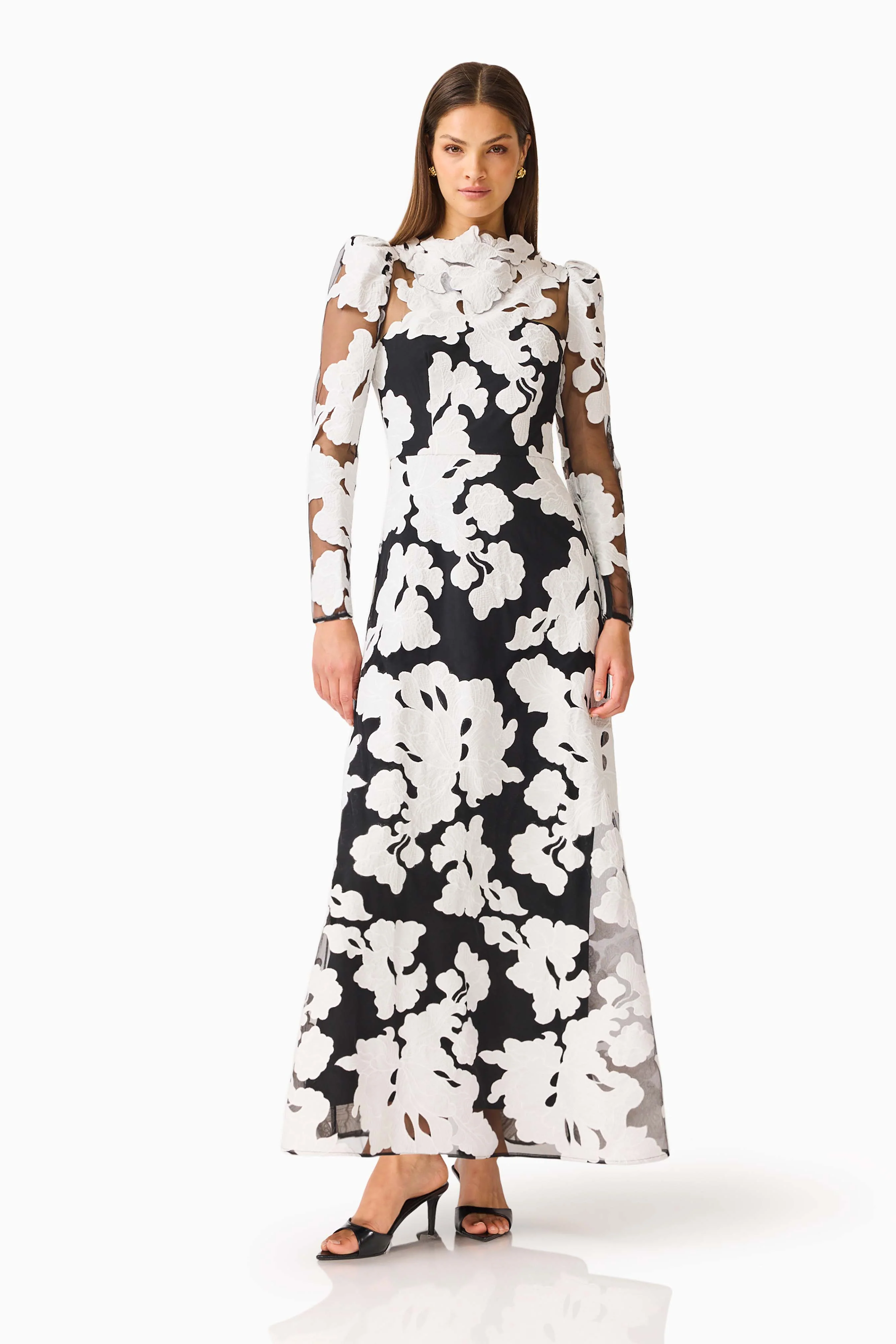 Bloomnoir Long Sleeve Maxi Dress in Black & White