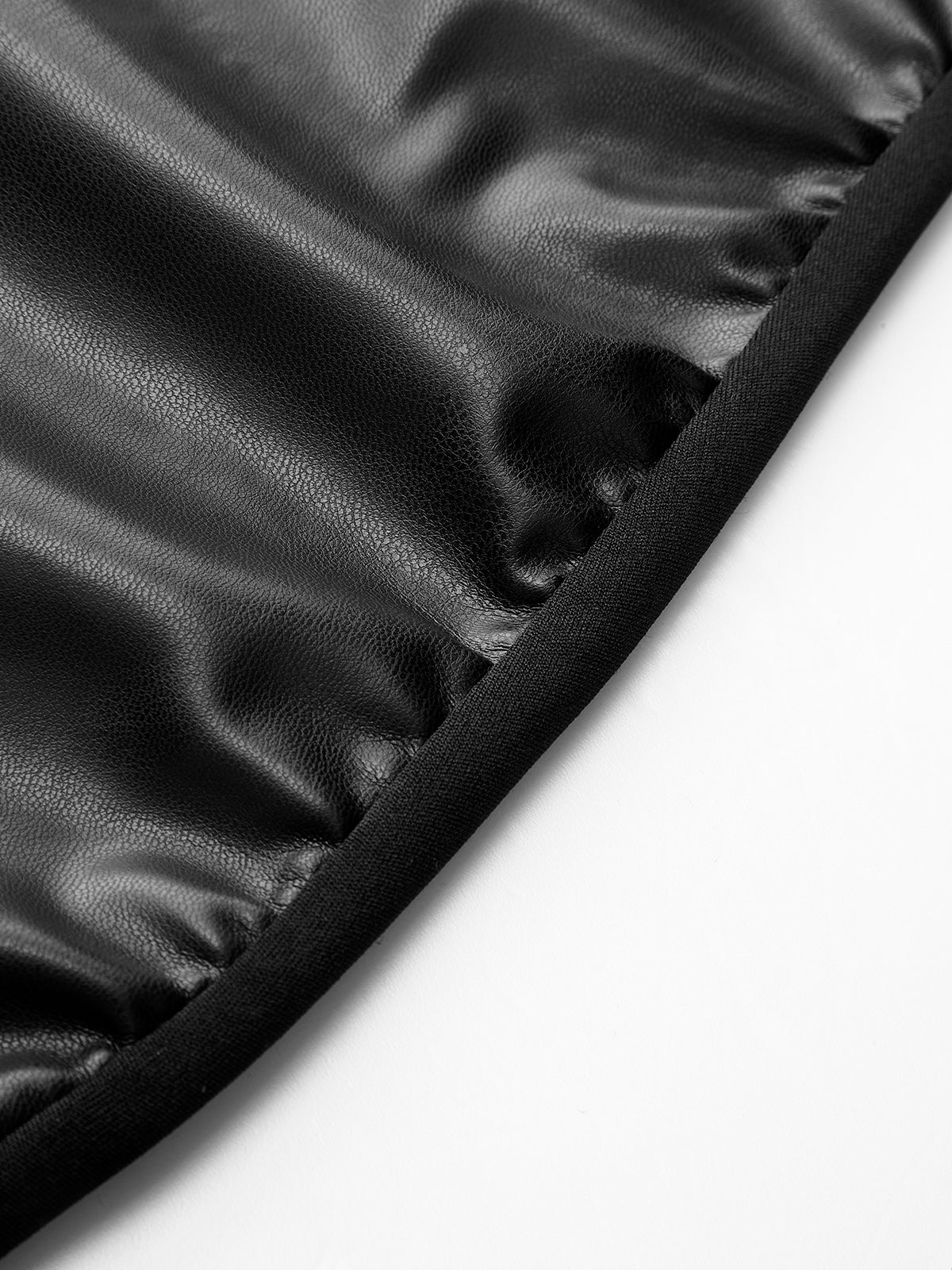 Stand Collar Faux Leather Ruched Panel Dress - luluinthesky