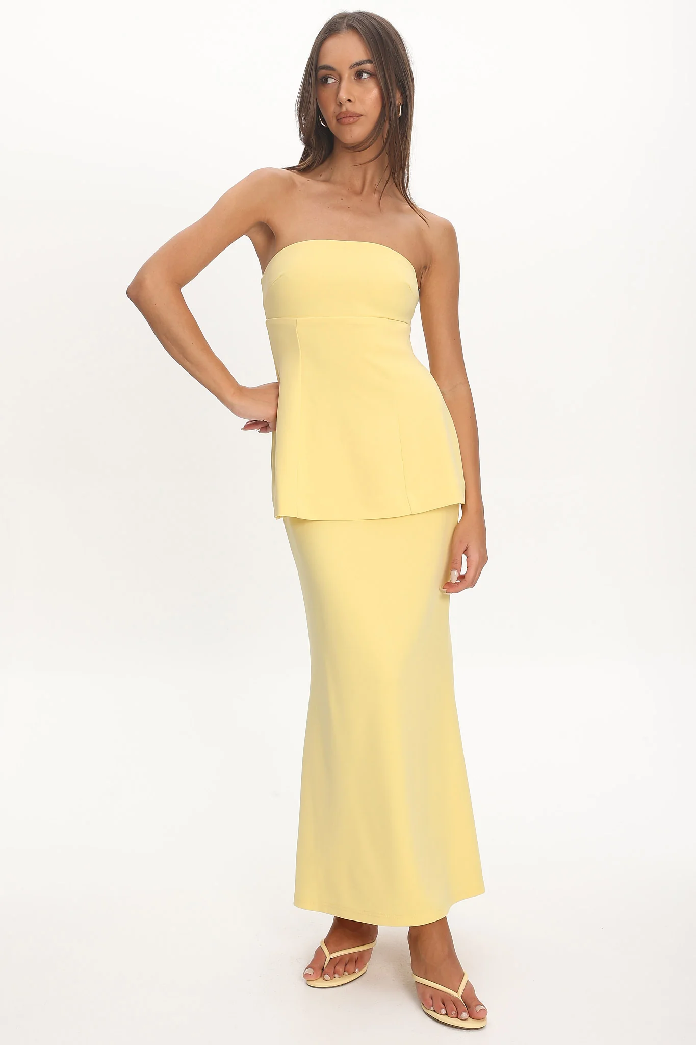 Vicci Strapless Flared Waist Maxi Dress Butter