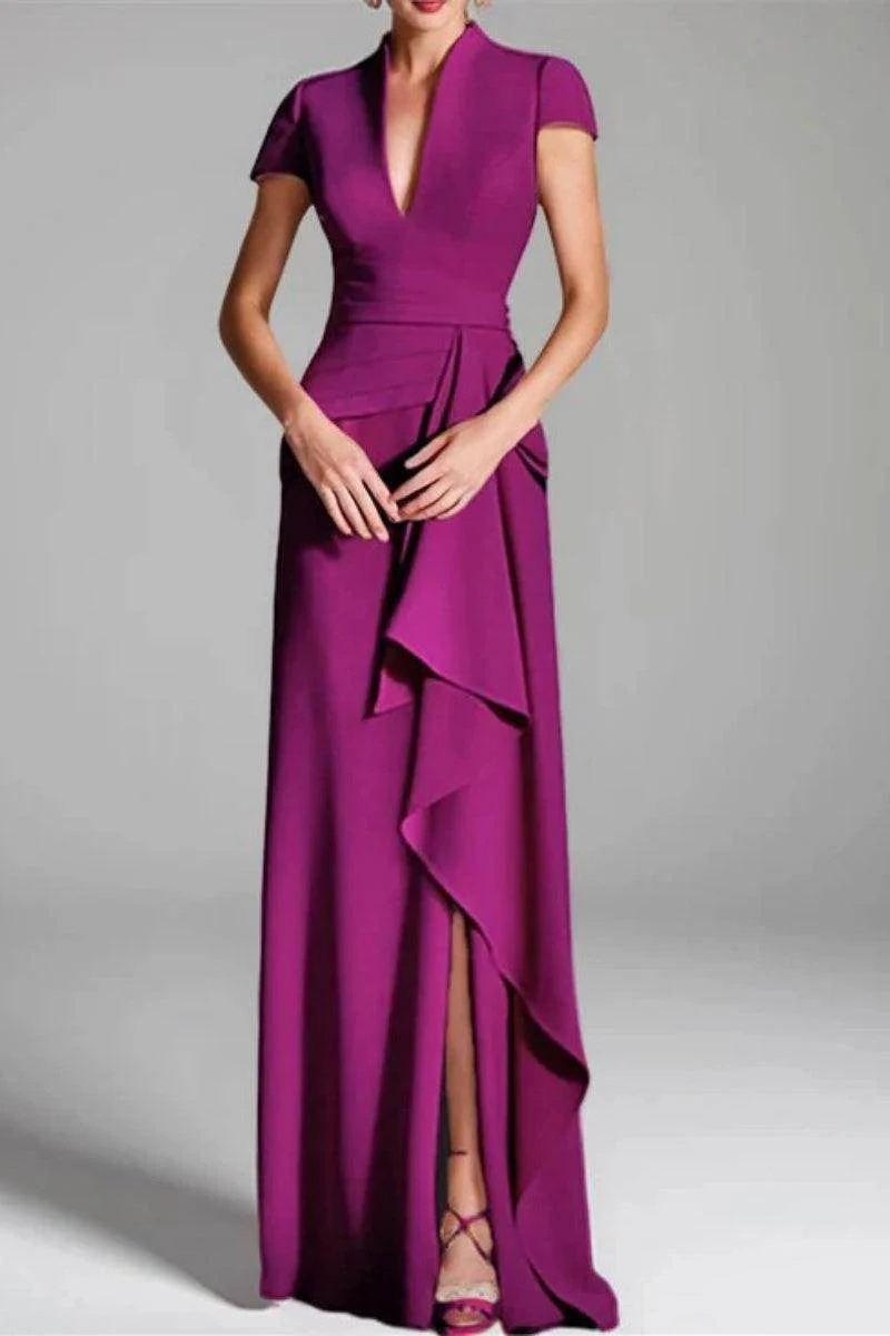 Sheath Column V Neck Short Sleeves Floor Length Mother Dresses CM0377