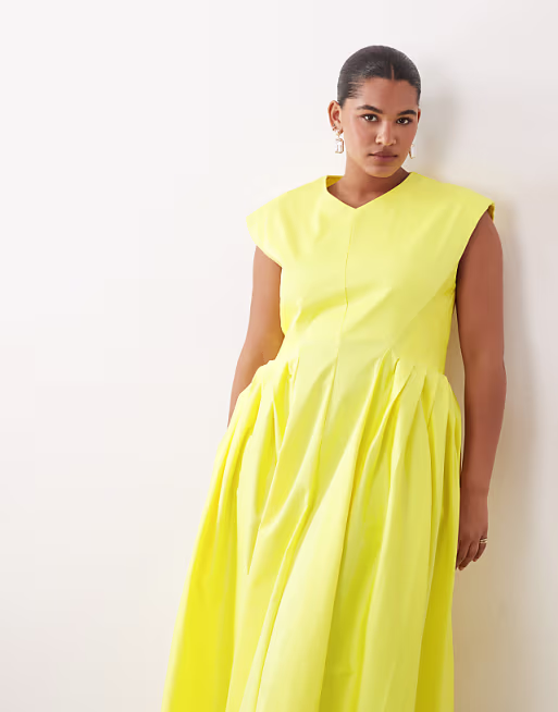 ARRANGE Curve pleated cinched waist maxi dress in yellow
