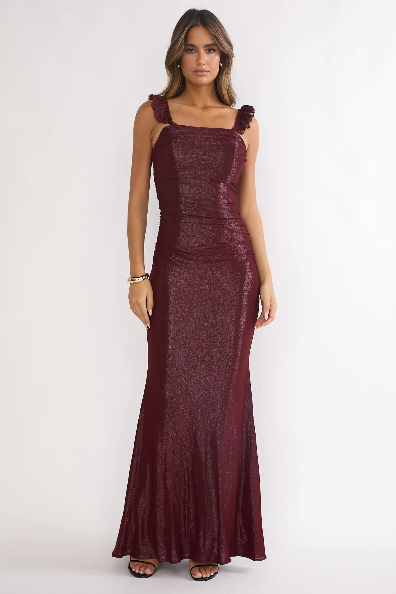 Valara Lace-Up Back Maxi Dress Wine