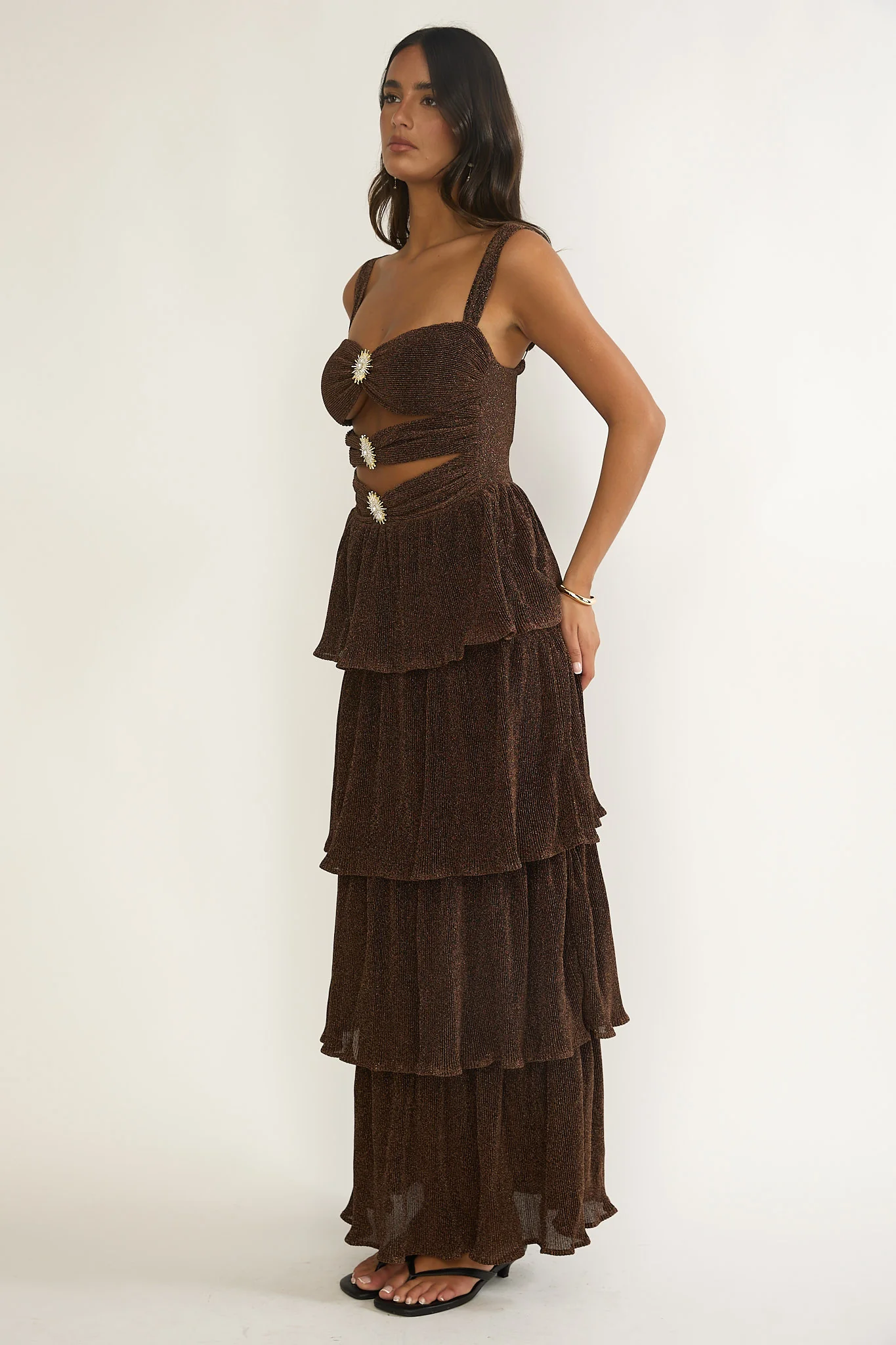 Ceylon Cut-Out Bodice Layered Maxi Dress Bronze