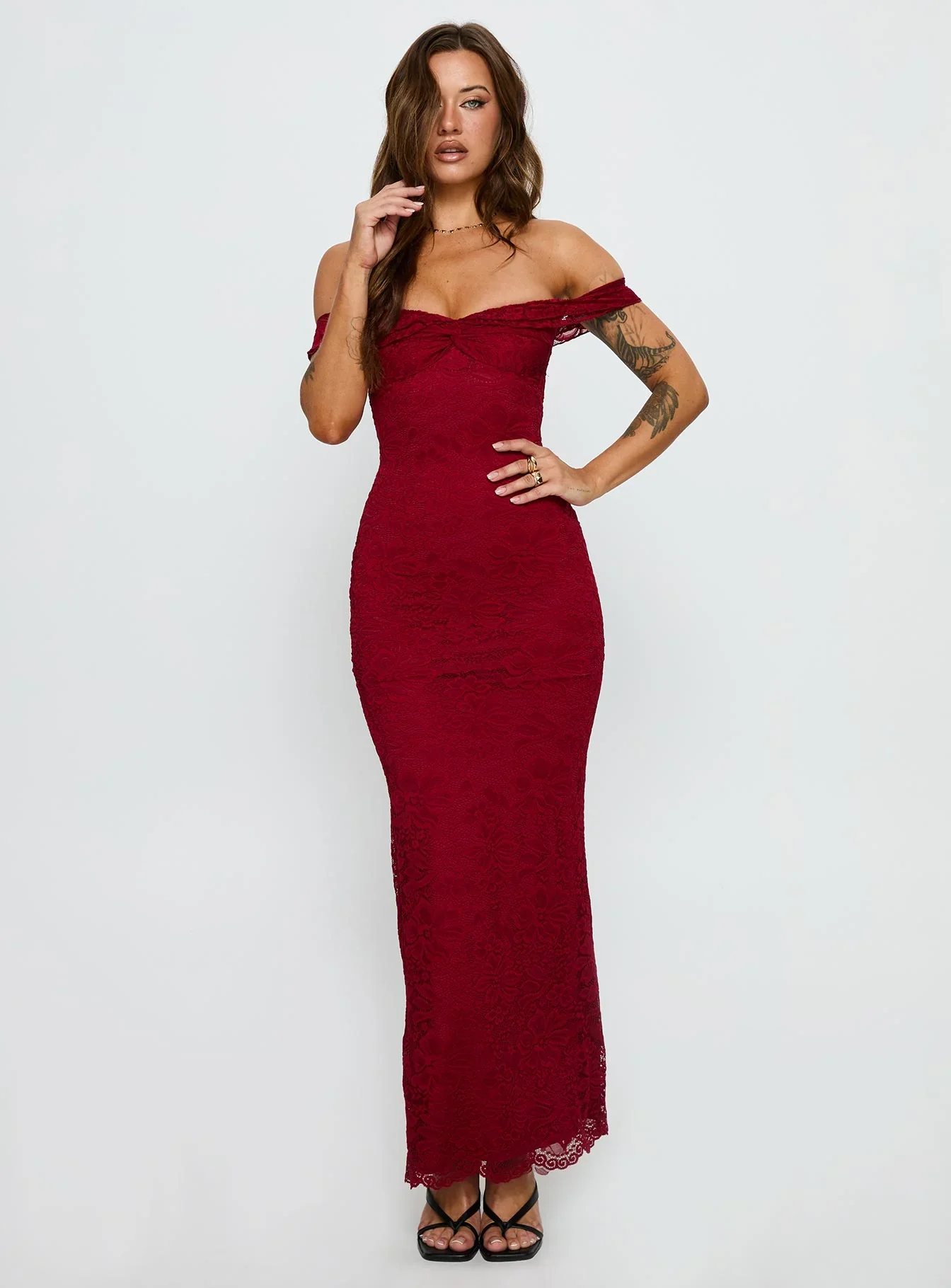 Anabeila Strapless Frill Maxi Dress Red