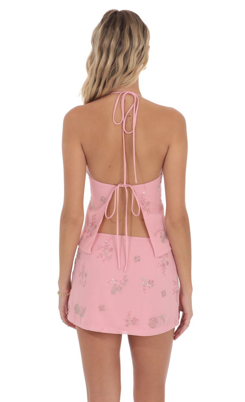 Sequin Beaded Floral Skirt in Pink
