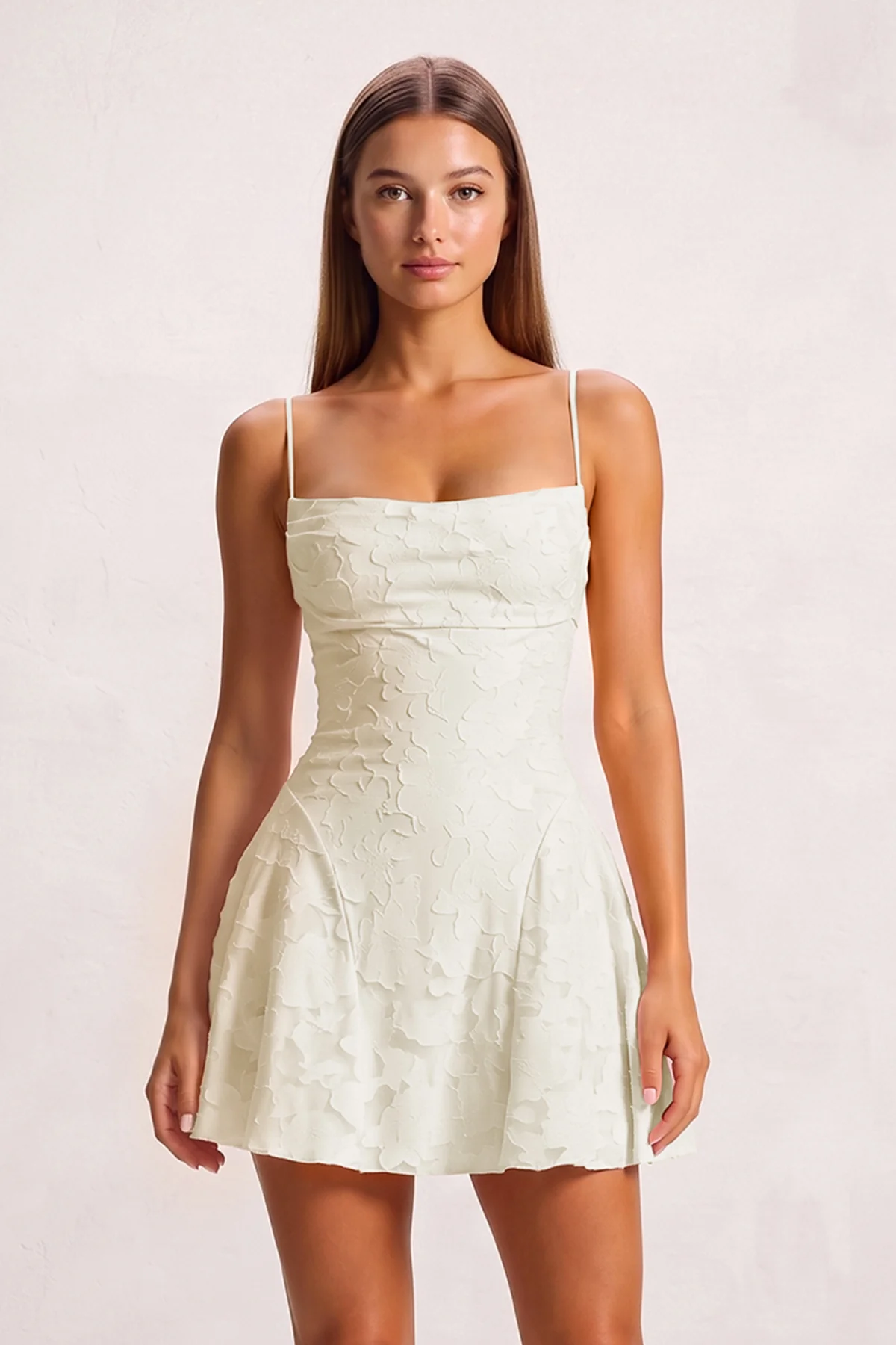 Pink Spaghetti Straps Jacquard Chiffon A-Line Homecoming Dress