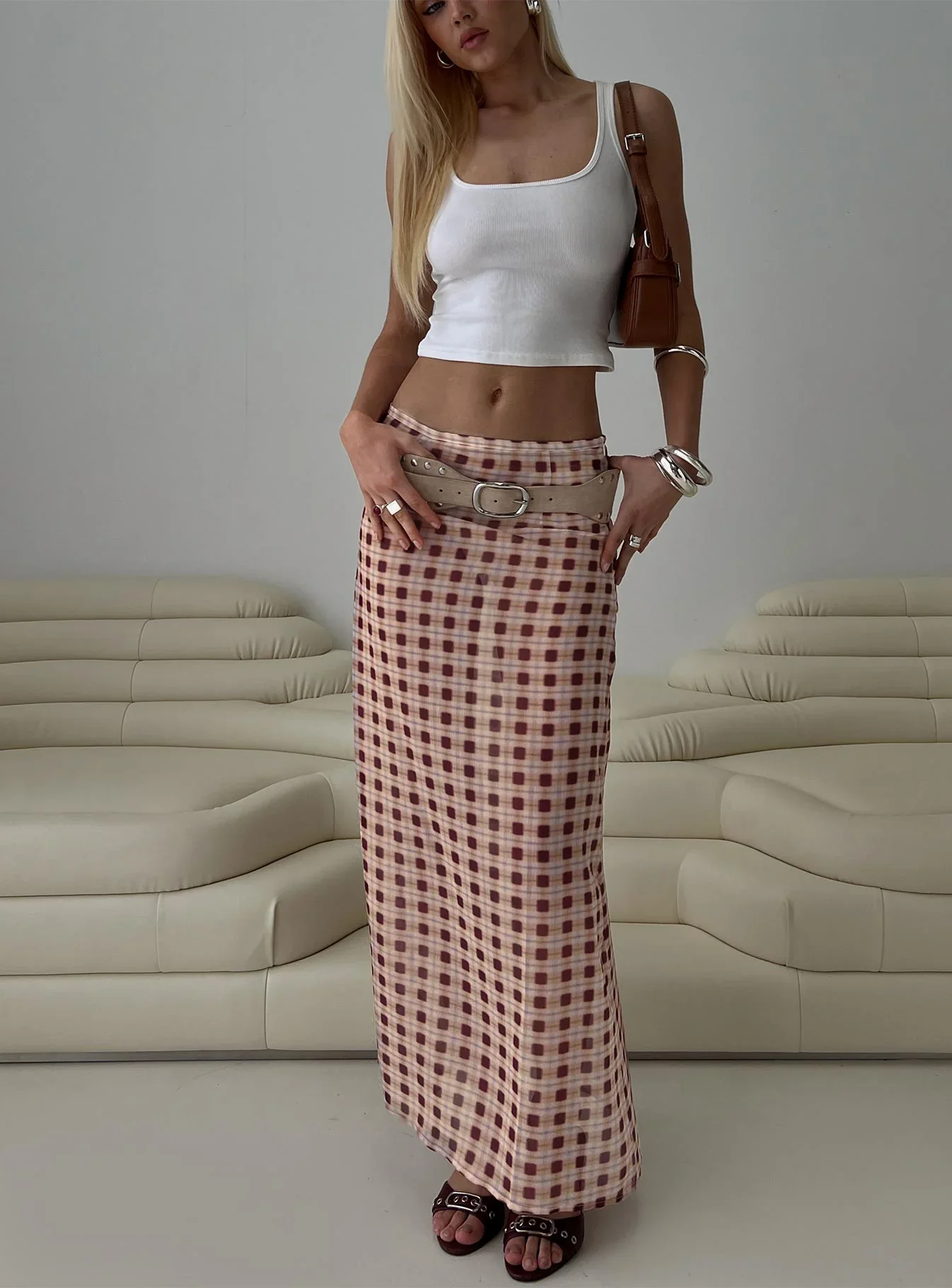 Surina Skirt Peach Check