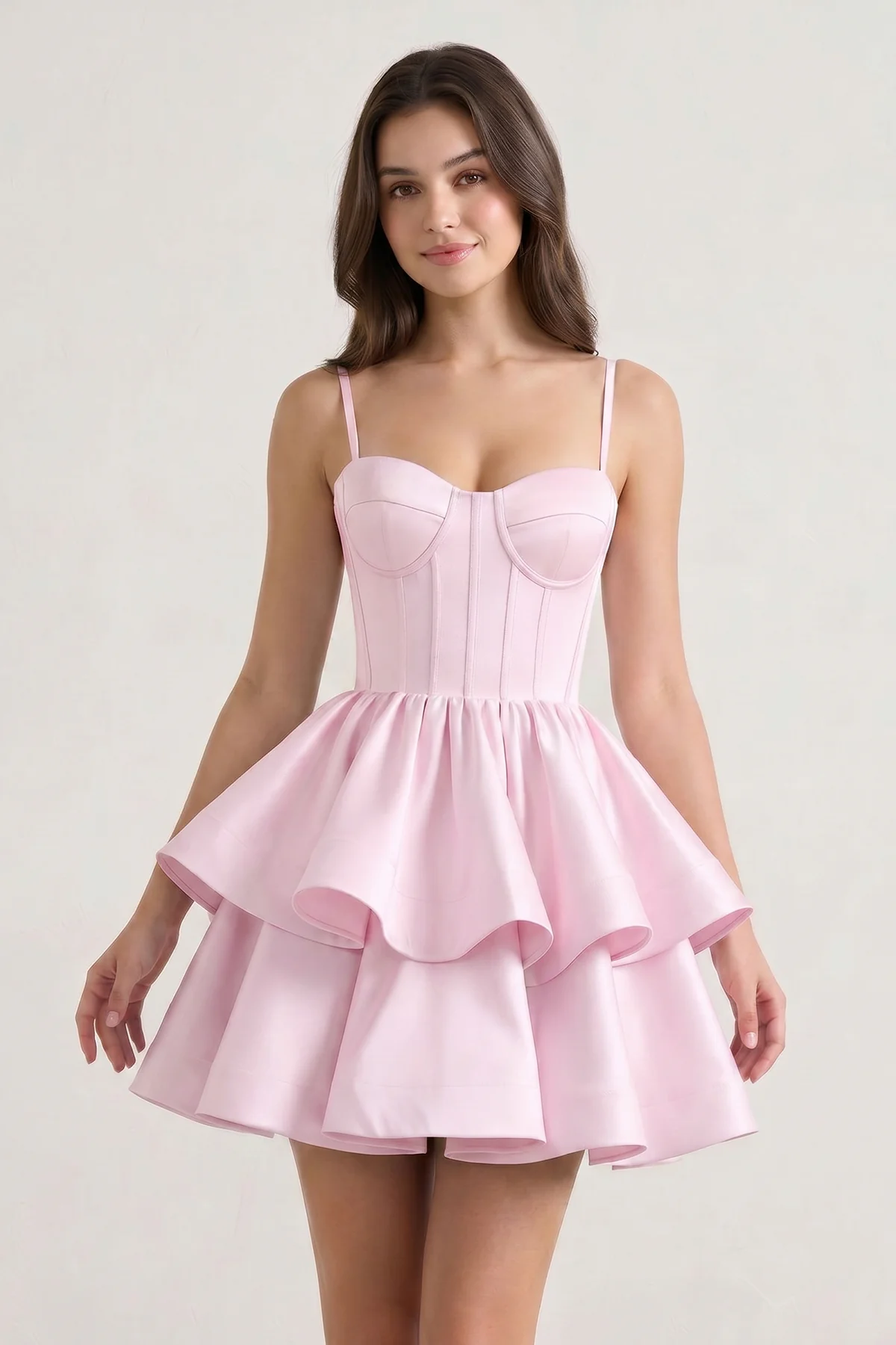 Pink A Line Sweetheart Satin Ruffles Short Homecoming Dress