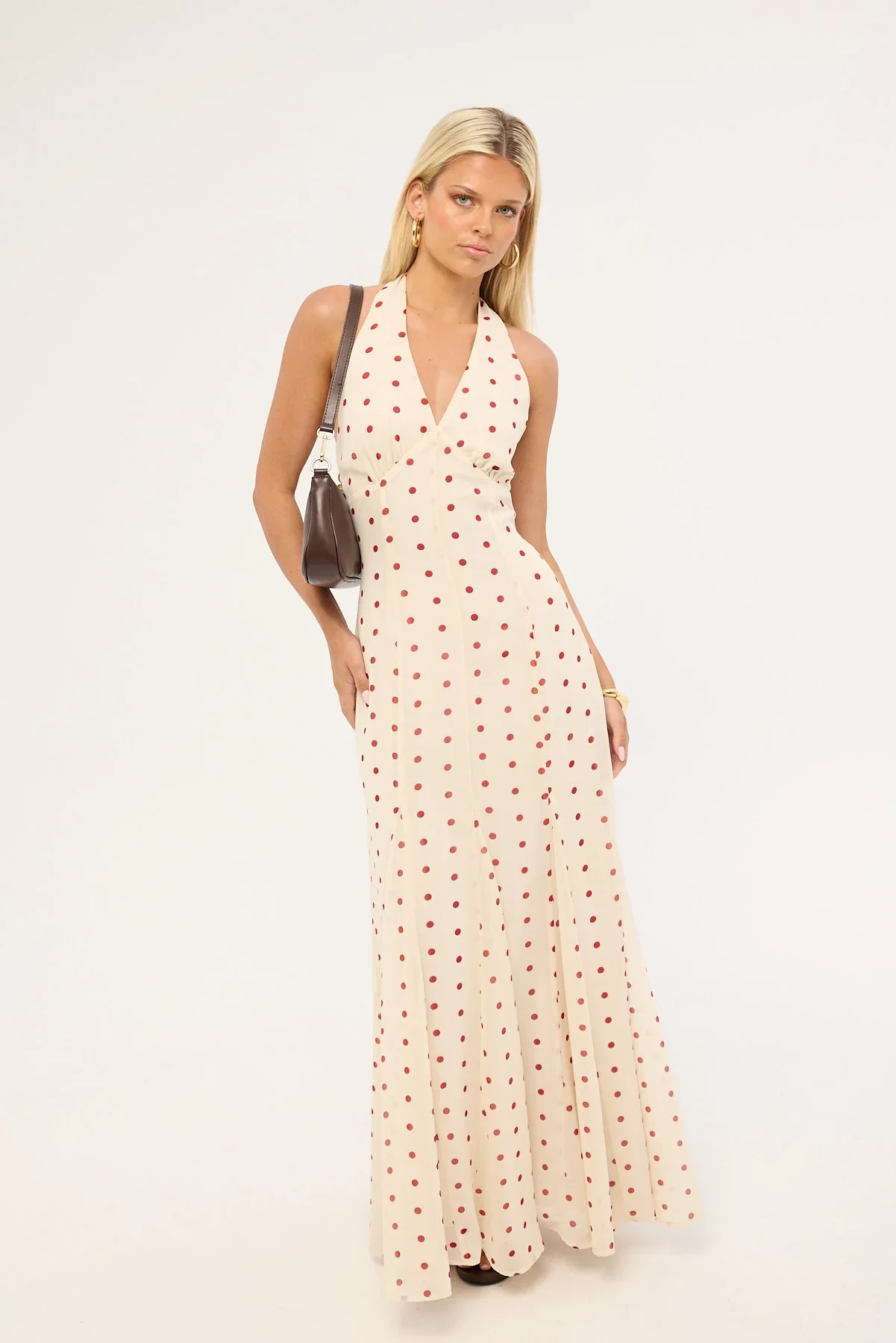 Perfect Stranger Ivana Halter Chiffon Maxi Dress Cream/Red Polka Dot