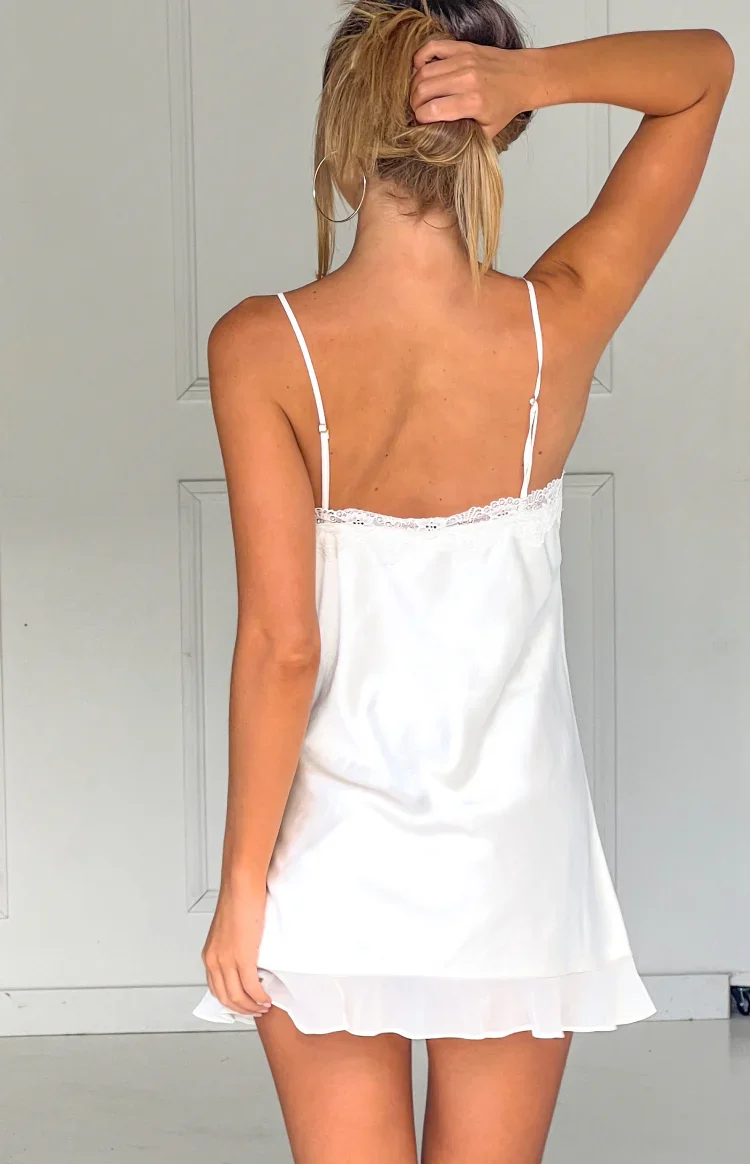 Artie Cream Satin Lace Trim Mini Dress
