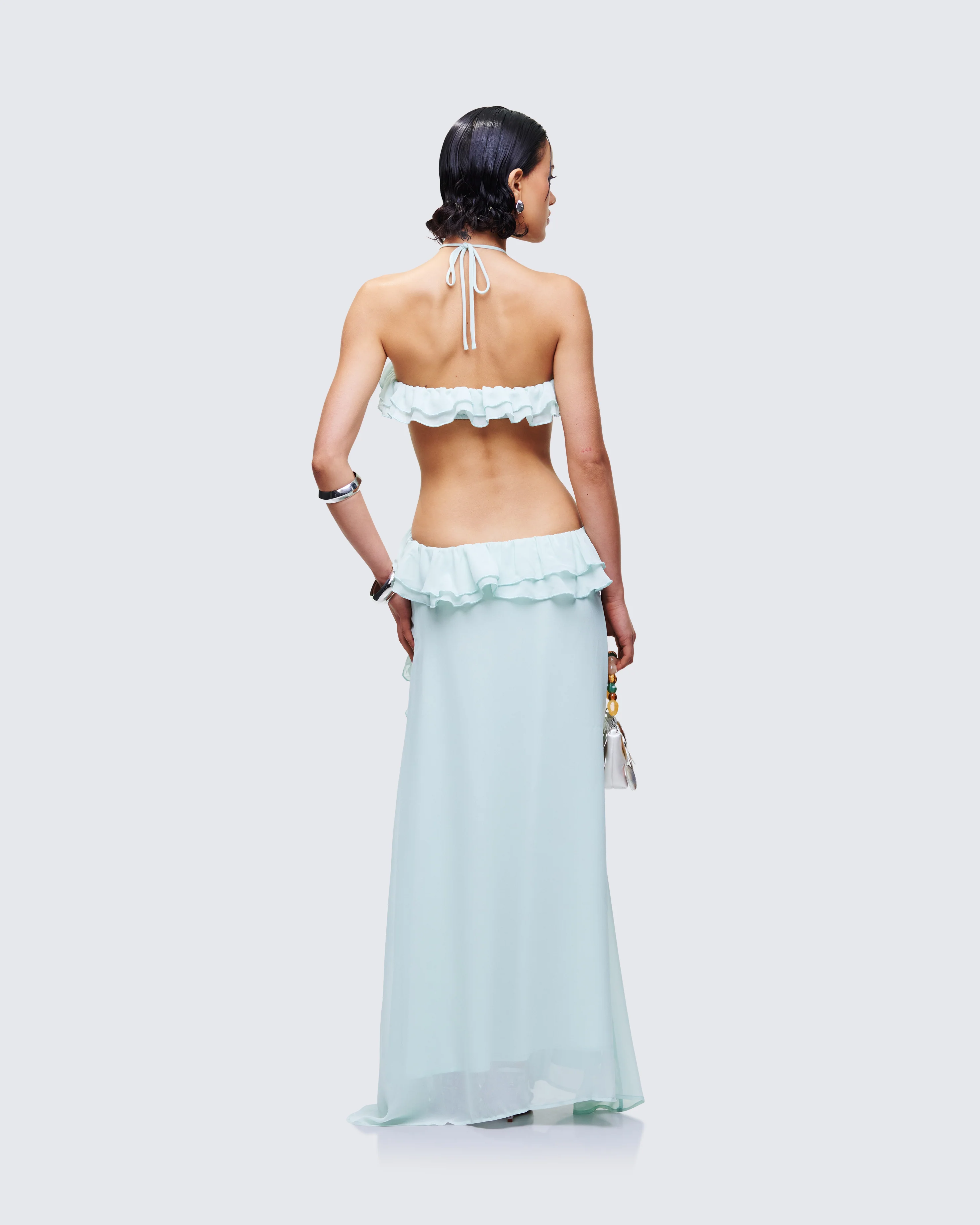 Ocean Blue Tiered Ruffle Maxi Dress