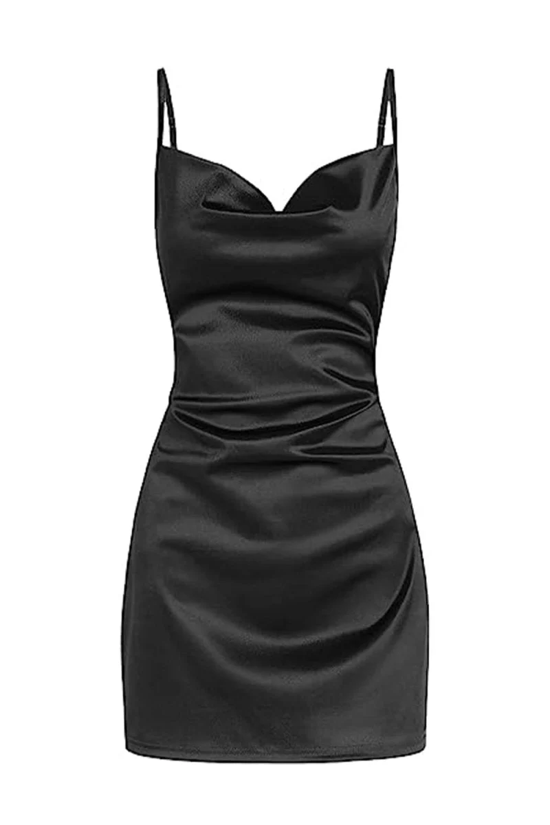 Simple Cowl Neck Champagne Satin Homecoming Dress